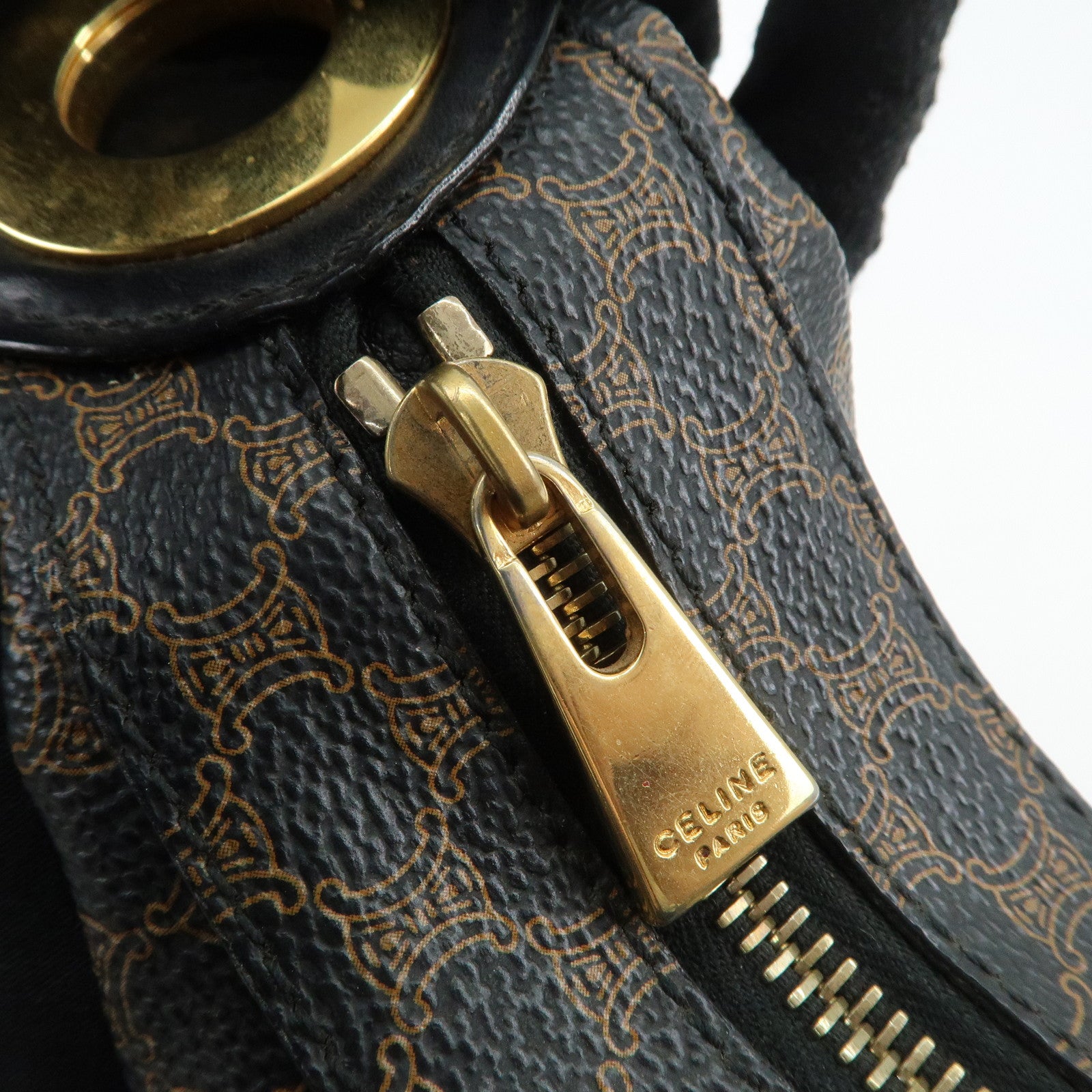 CELINE Macadam PVC Leather Shoulder Bag Black Brown Gold HDW Used