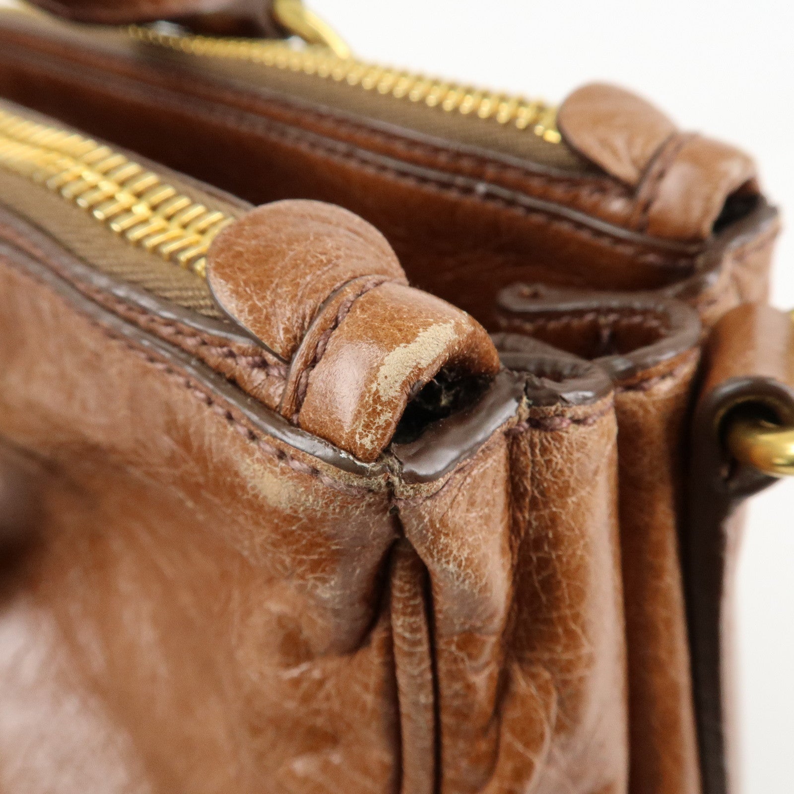 PRADA Leather 2Way Bag Shoulder Bag Hand Bag Brown Used