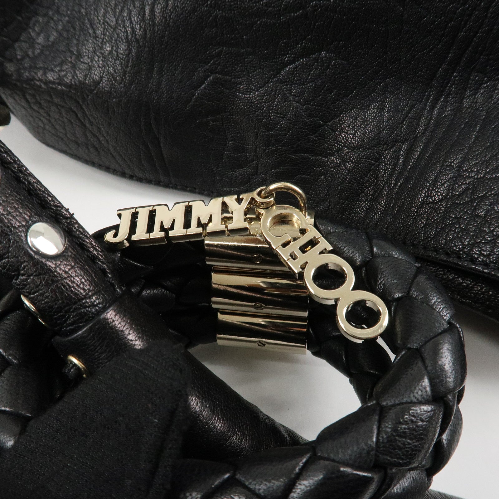 JIMMY CHOO Leather Skybag Shoulder Bag Black Gold Hardware Used