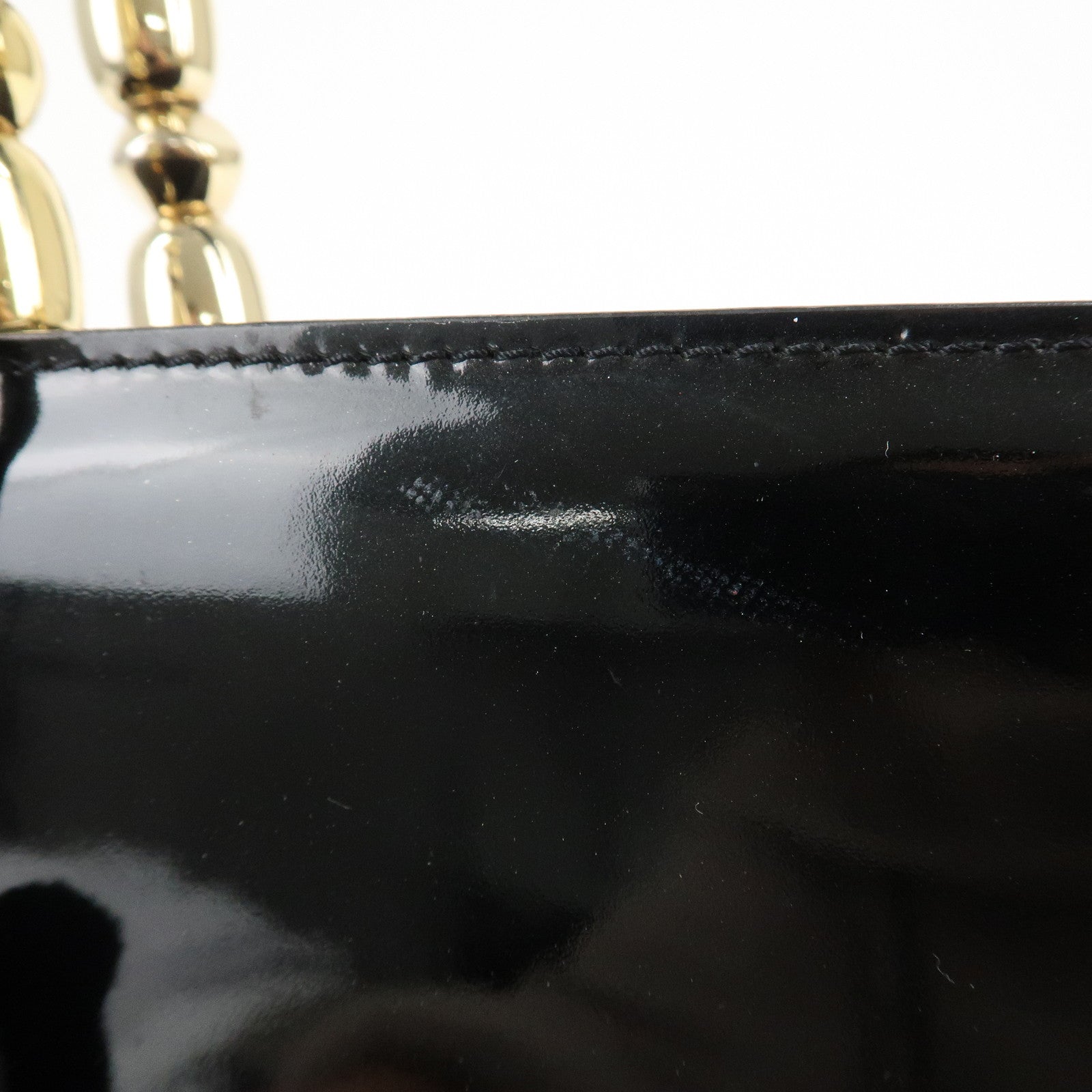 Christian Dior Maris Pearl Patent Leather Tote Bag Black Used