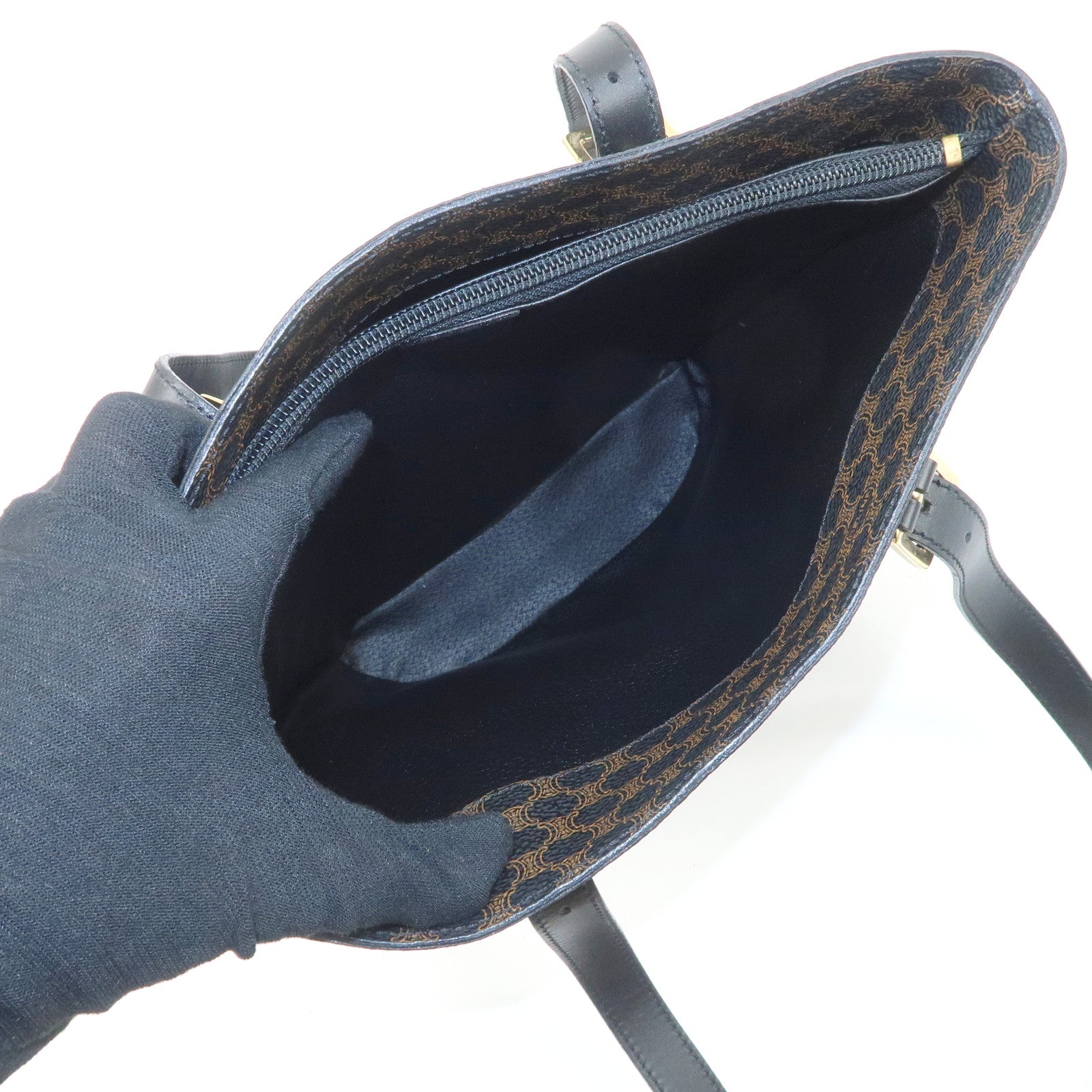 CELINE Macadam PVC Leather Tote Bag Shoulder Bag Brown Black Used