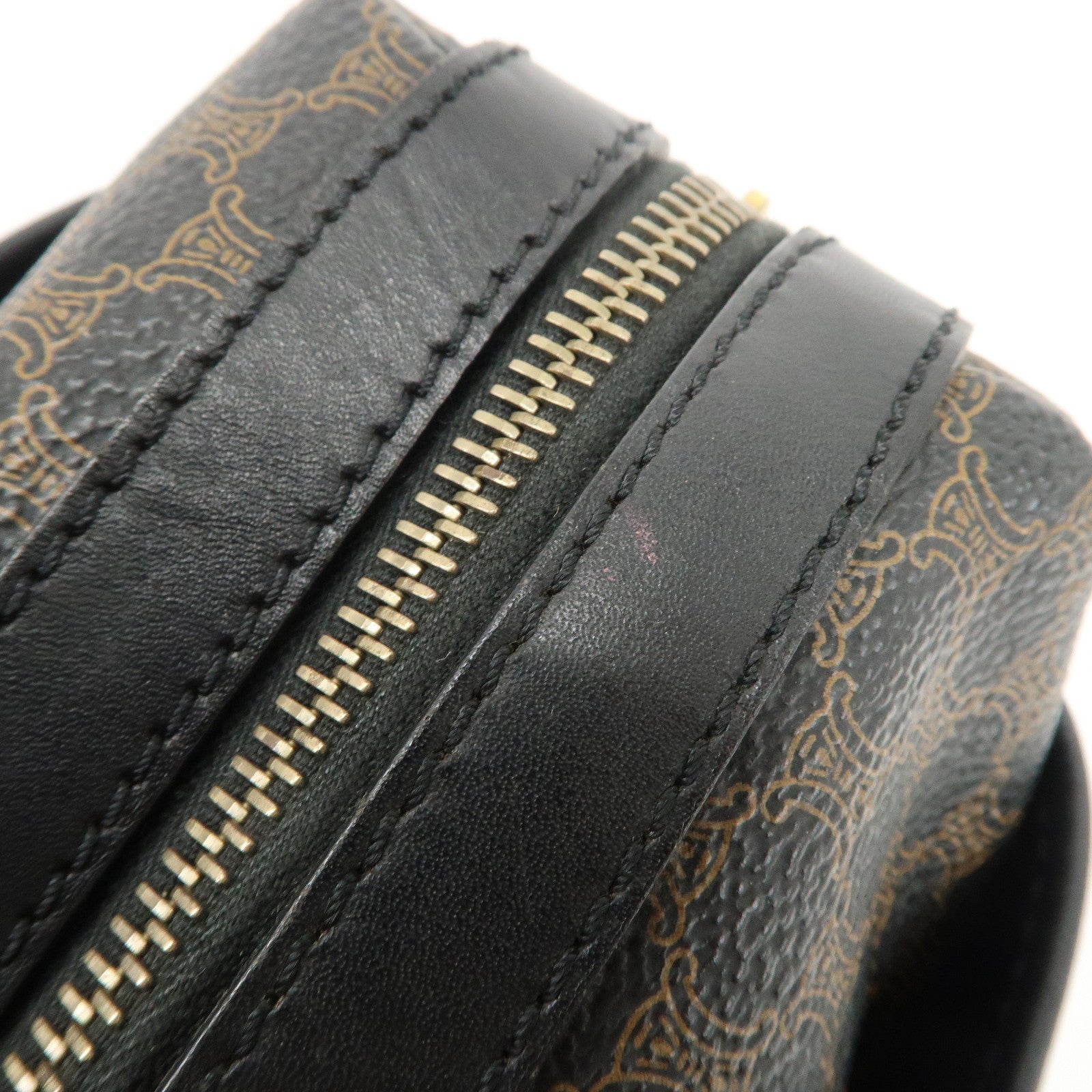 CELINE Macadam PVC Leather Boston Bag Hand Bag Brown Used