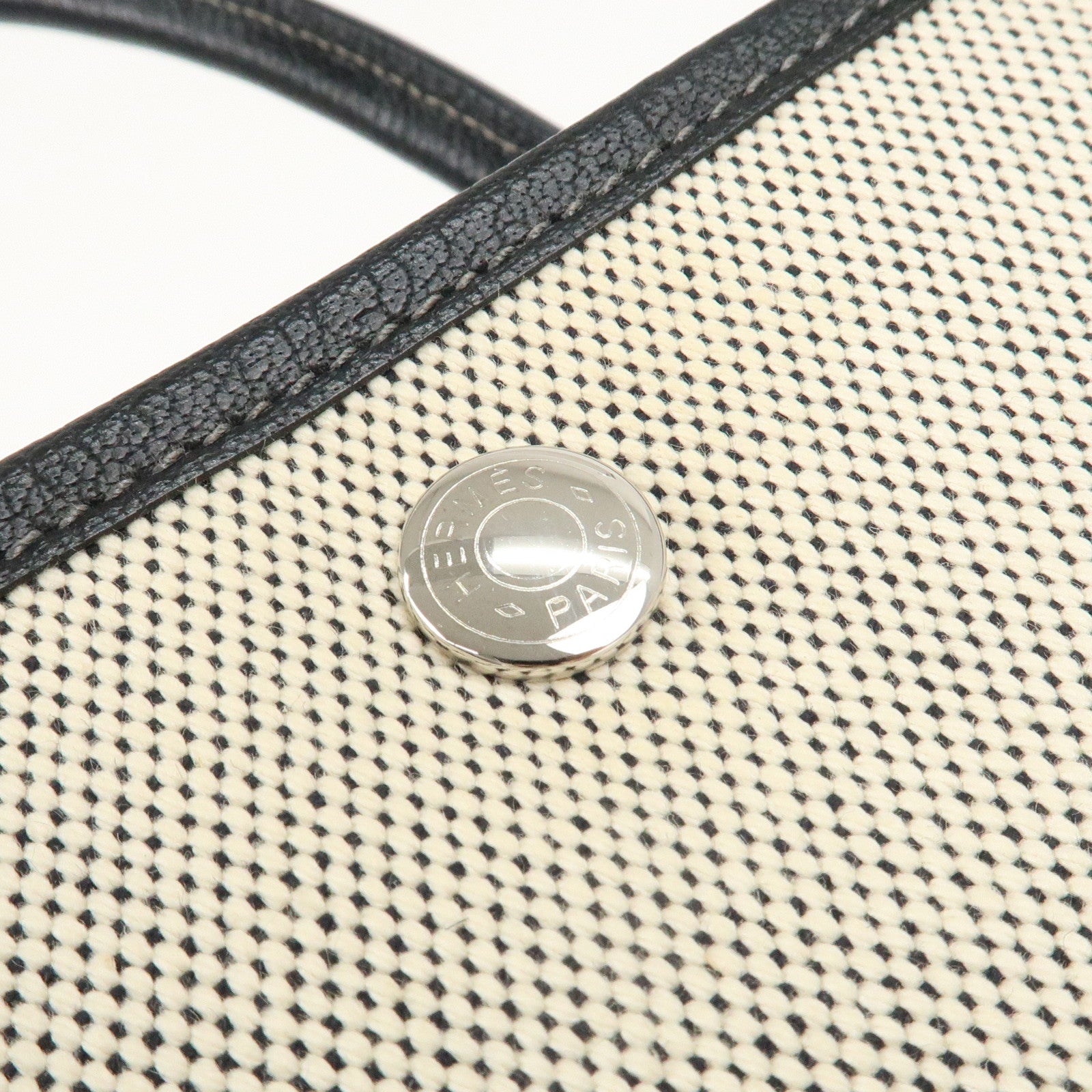 HERMES ToileOfficier Leather Garden Party PM J Stamped Tote Bag Used