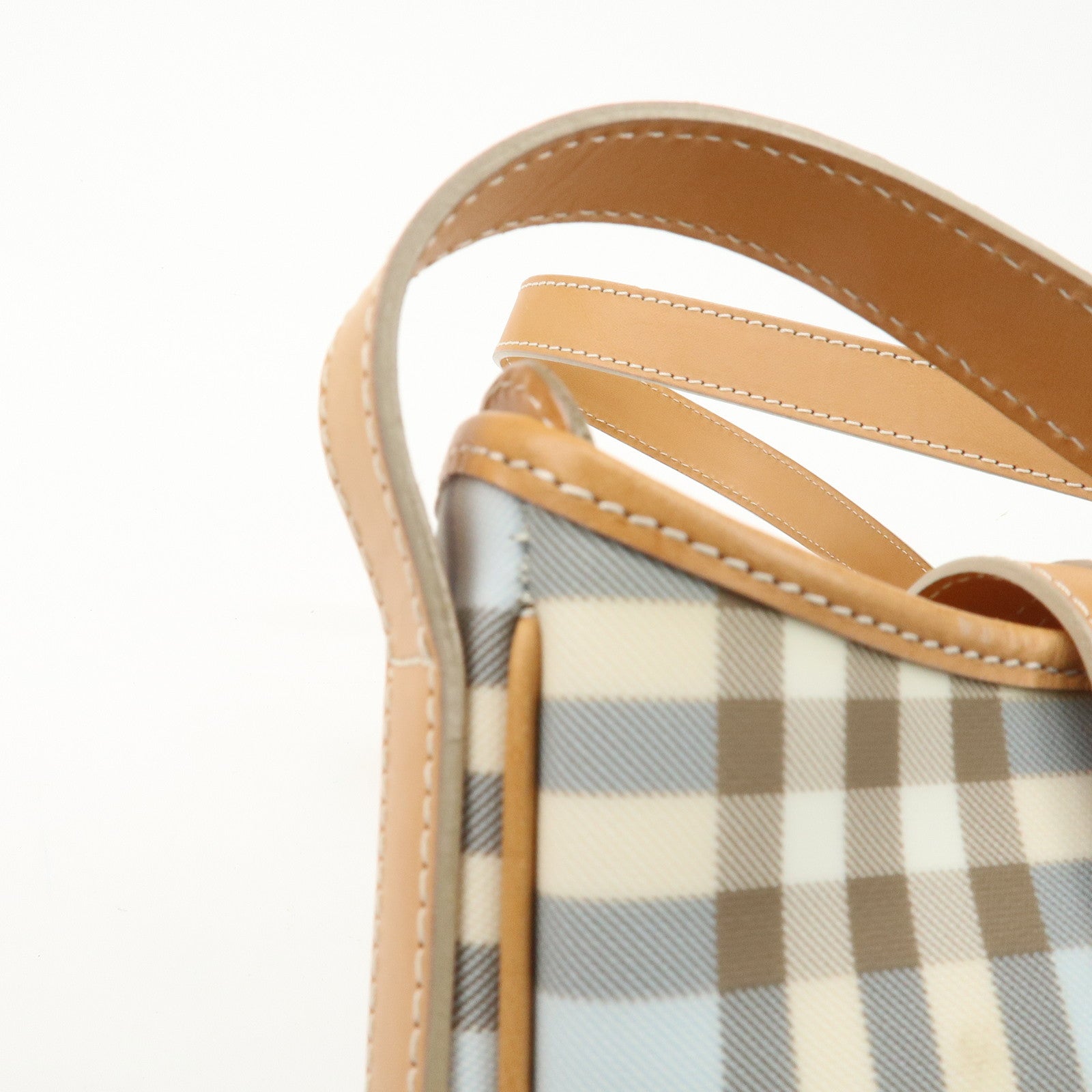 BURBERRY PVC Leather Nova Plaid Shoulder Bag Hand Bag Beige Blue Used