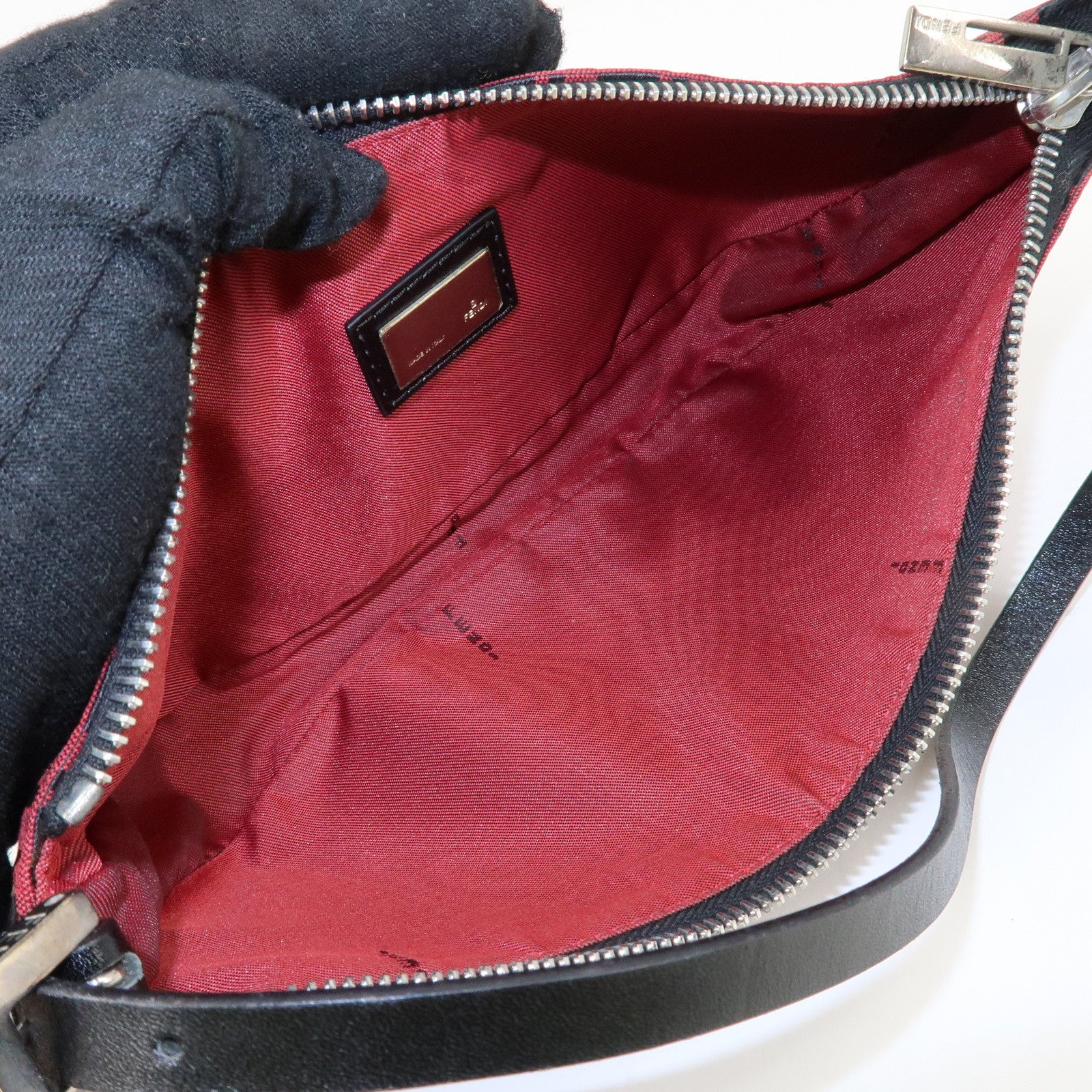 FENDI Zucchino Canvas Leather Accessory Pouch Hand Bag Black Red Used