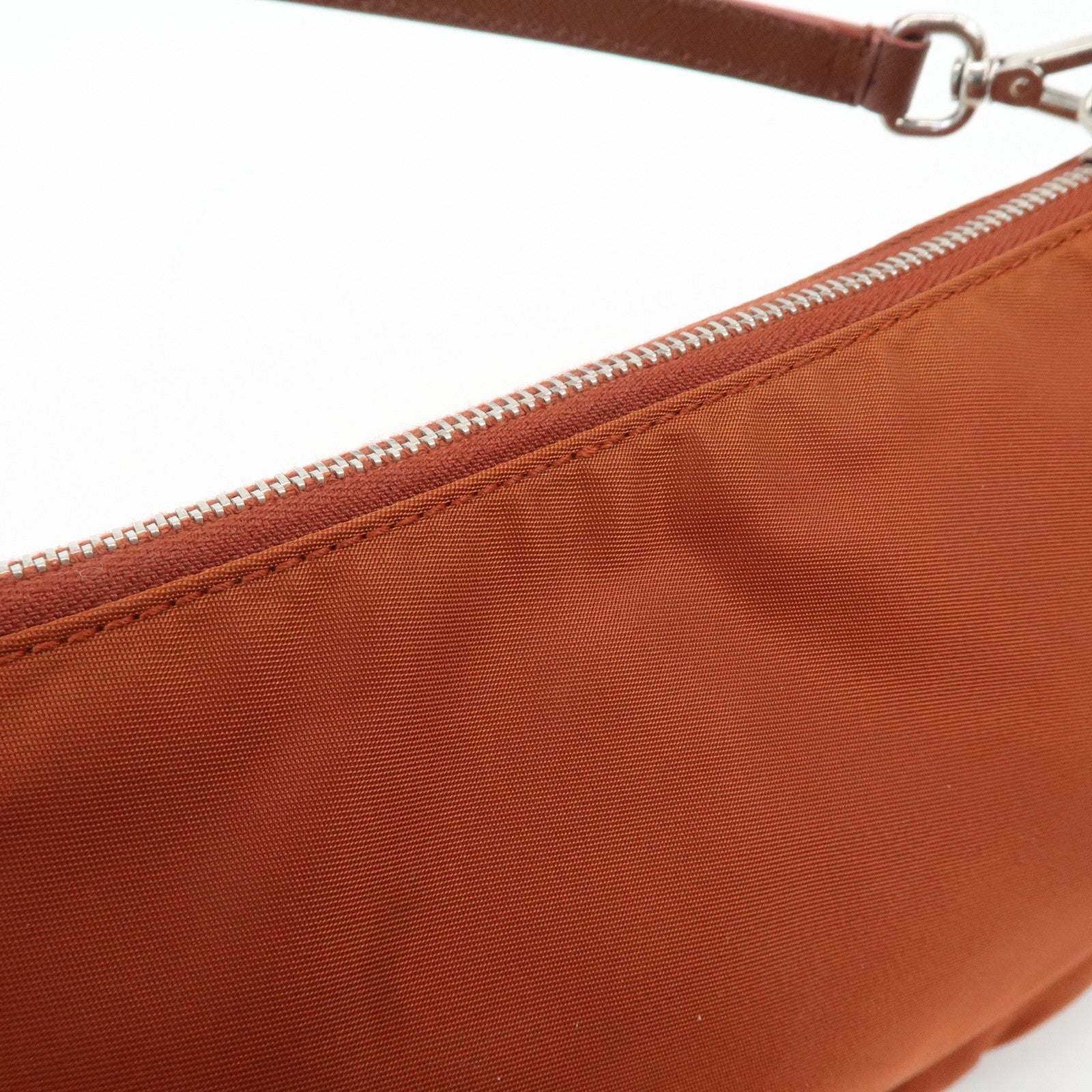 PRADA Logo Nylon Leather Shoulder Bag Hand Bag Pouch Brown Used