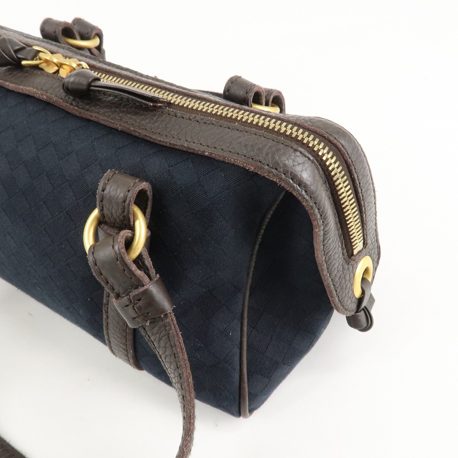 BOTTEGA VENETA Intrecciato Canvas Leather Mini Boston Bag 142470 Used