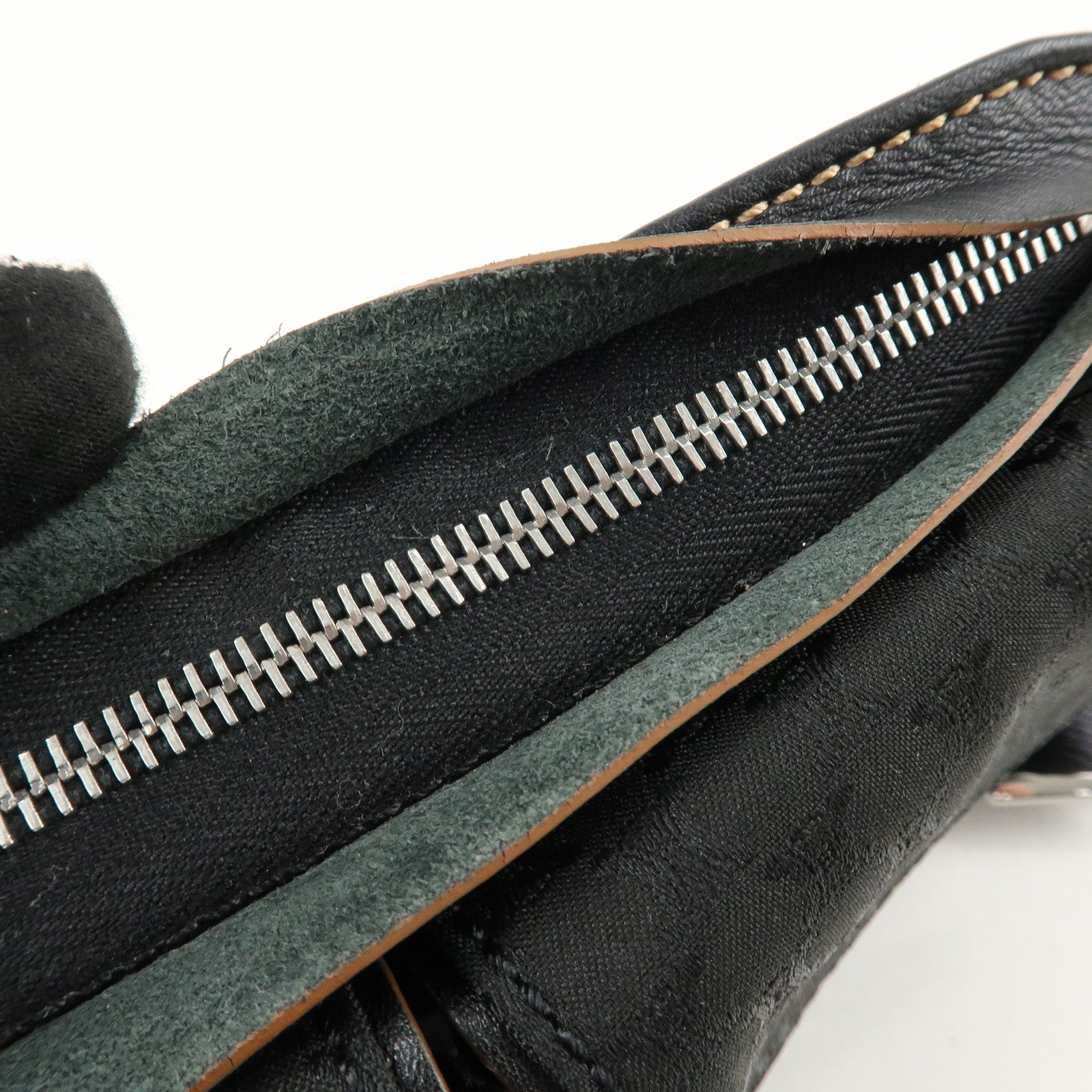 CELINE Macadam Canvas Leather Waist Bag Cross Body Bag Black Used