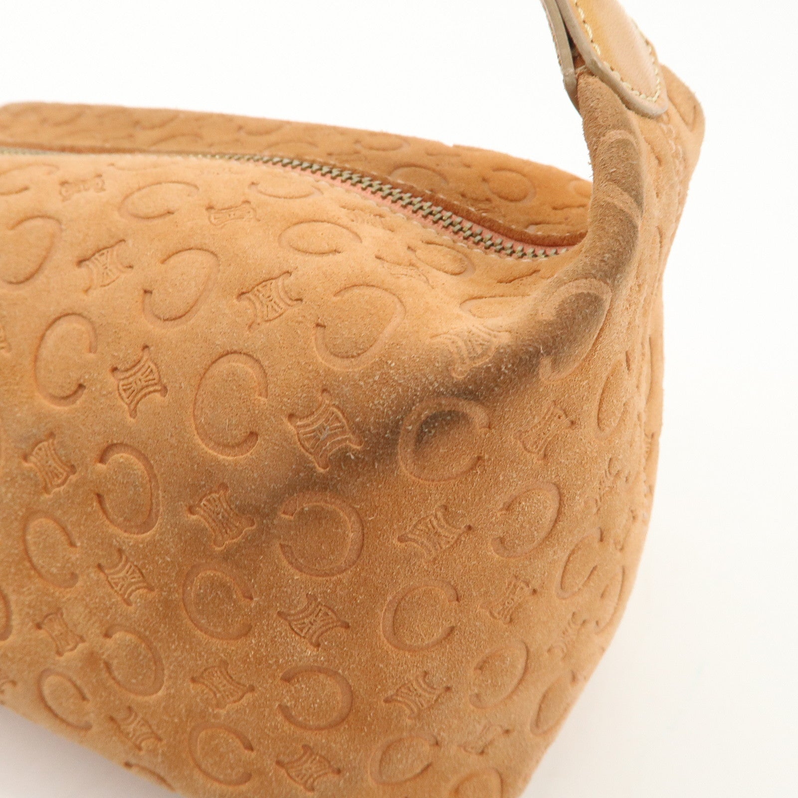 CELINE C Macadam Suede Leather Shoulder Bag Pink Beige Used