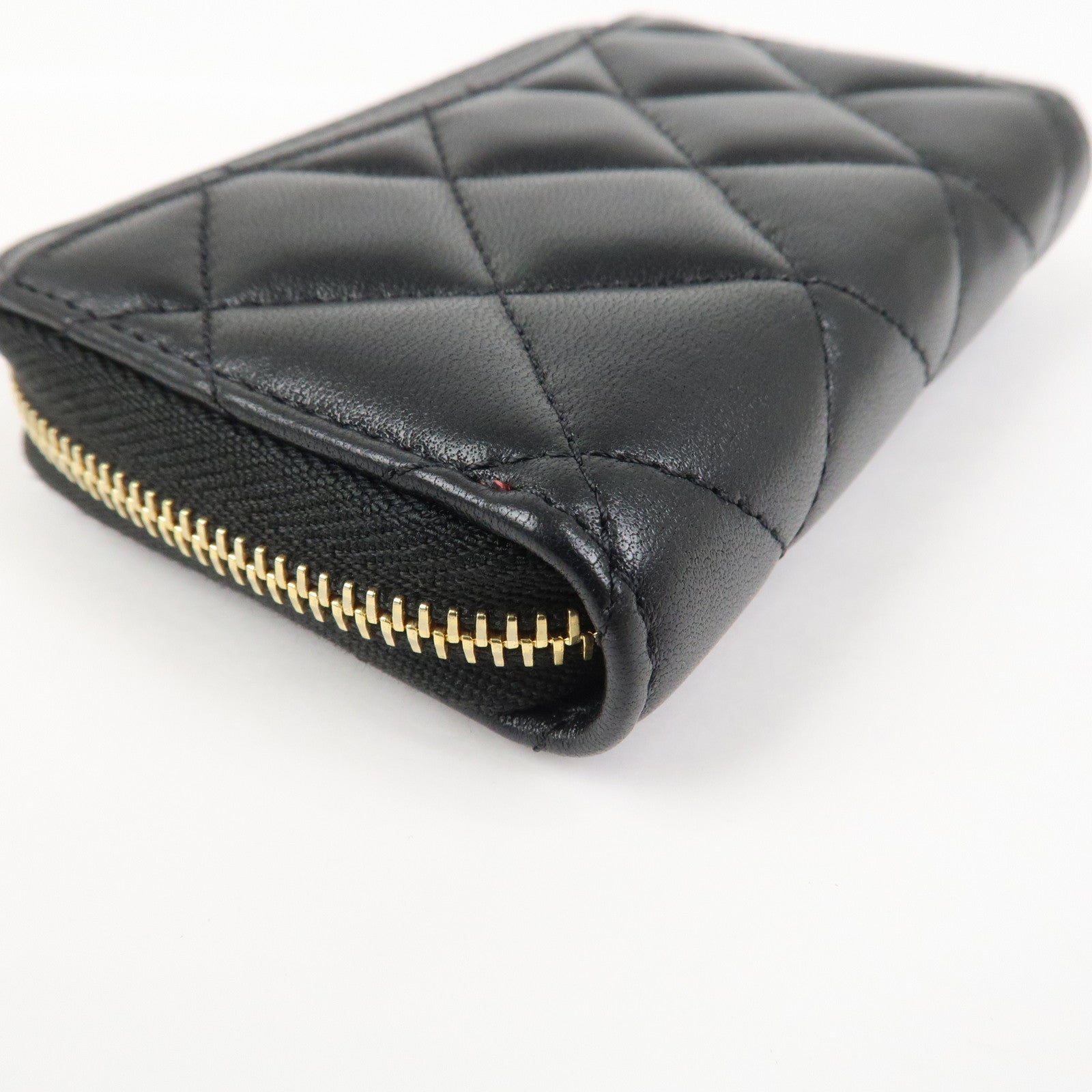 CHANEL Matelasse Lamb skin Classic Zippy Coin Case Black AP0216