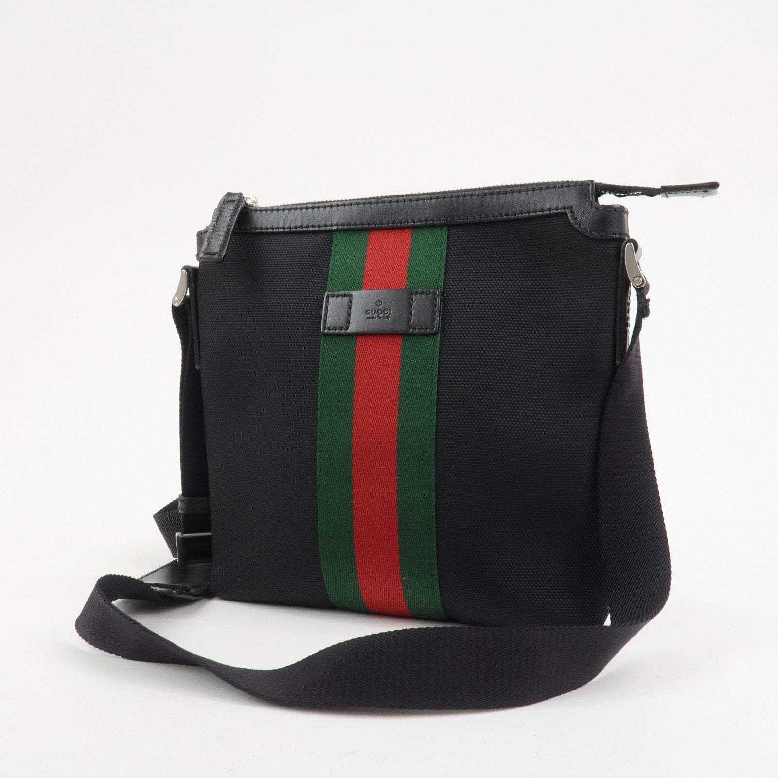 GUCCI Sherry Canvas Leather Shoulder Bag Crossbody Bag Black 631195
