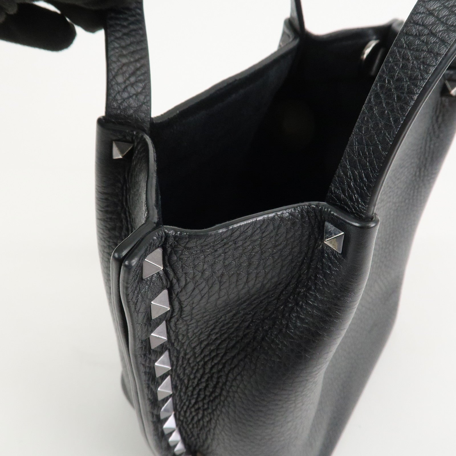 VALENTINO Rock Studs Grained Calf Leather 2Way Bag Hand Bag Black