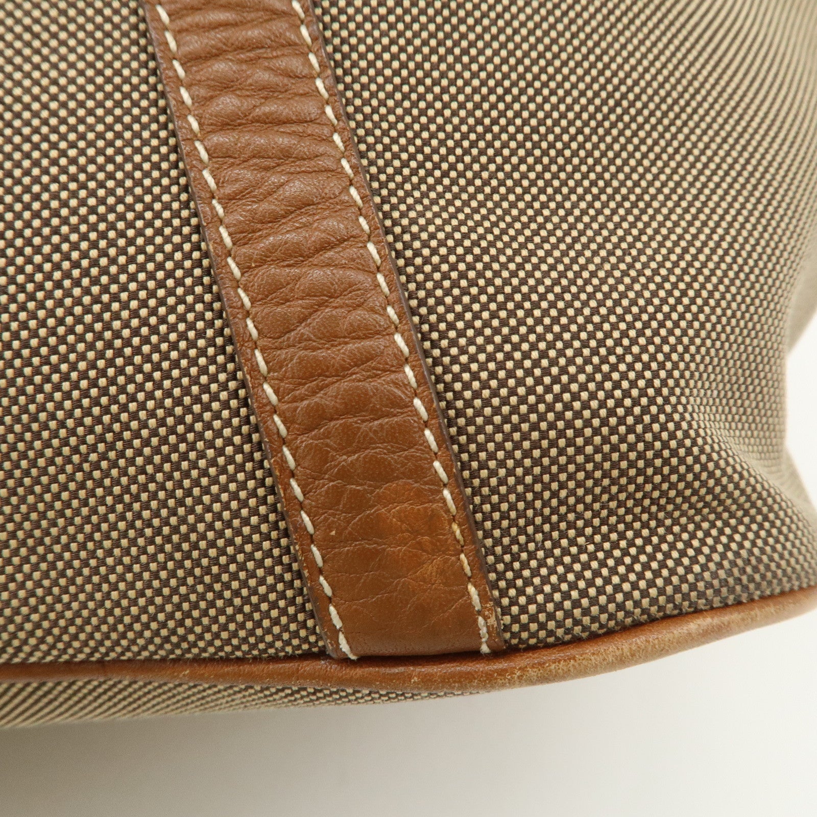 PRADA Leather Logo Jacquard Tote Bag Ribbon Beige Brown BN1841 Used