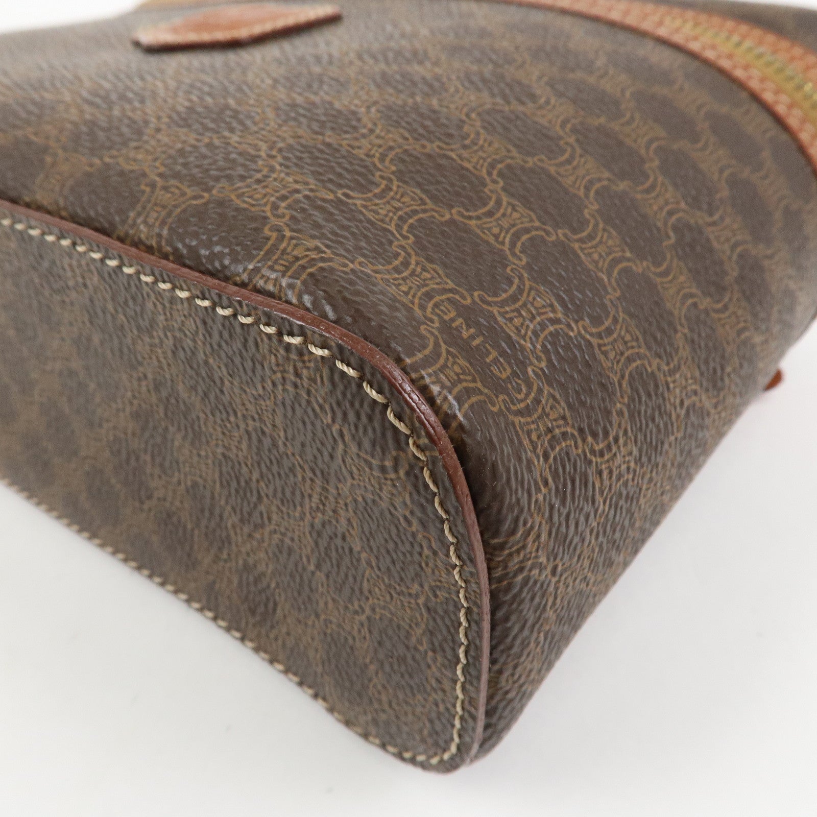 CELINE Macadam PVC Leather Vanity Bag Cosmetic Bag Hand Bag Brown