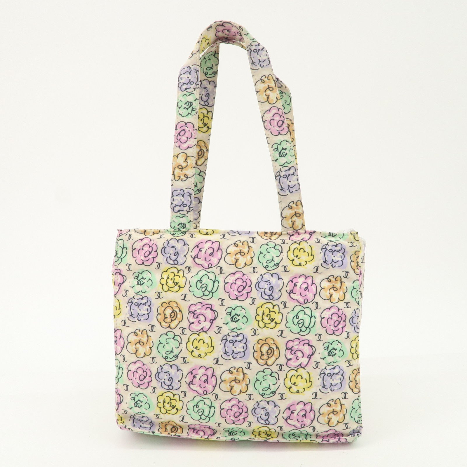 CHANEL Camellia Canvas Nylon 2Way Bag Hand Bag Flower Multicolor Used
