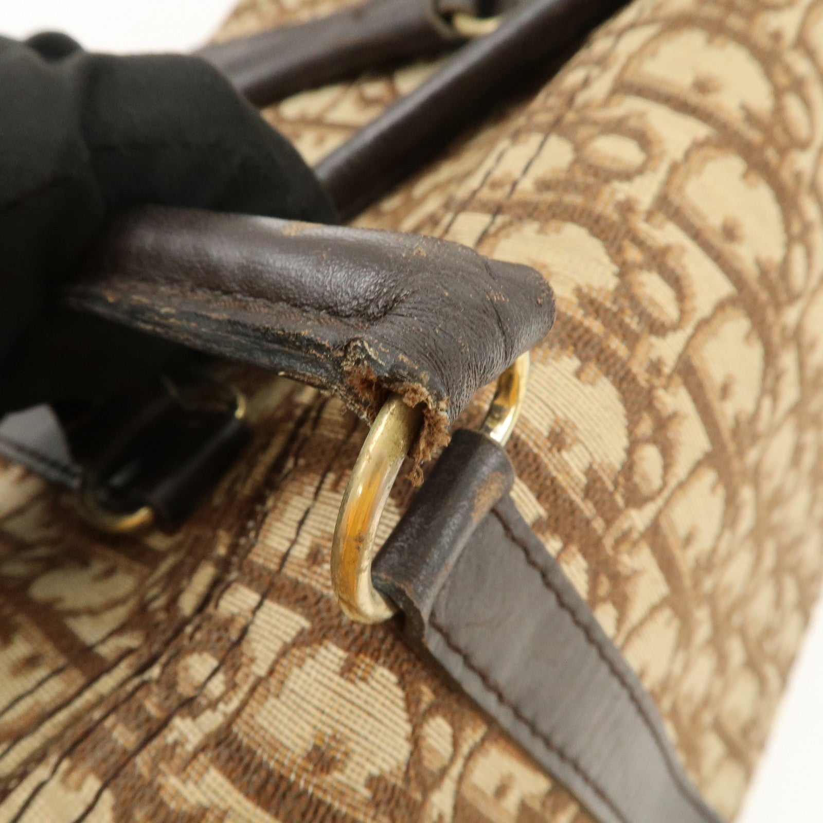 Christian Dior Trotter Jacquard Canvas Boston Bag Hand Bag Brown