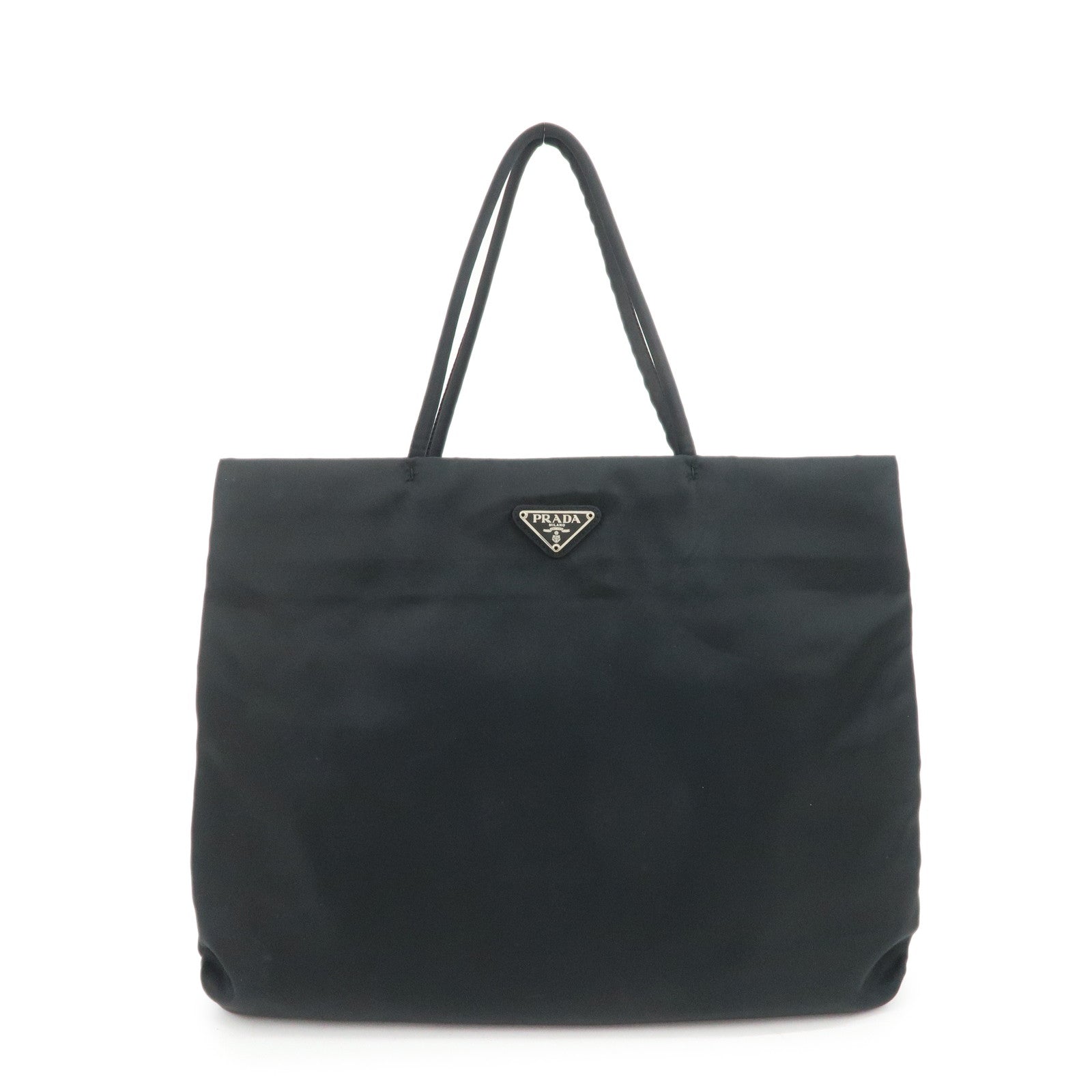 PRADA Triangle Logo Nylon Tote Bag Hand Bag Black B9024