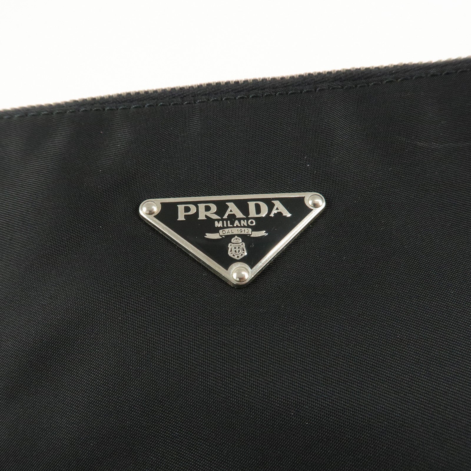 PRADA Triangle Logo Leather Nylon Shoulder Bag Crossbody Bag Black Used