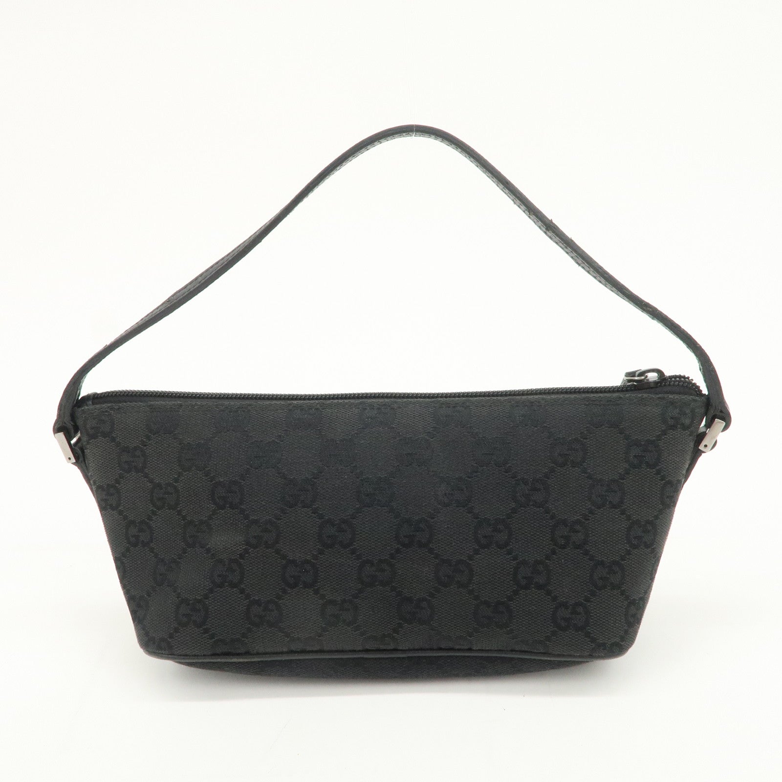 GUCCI Logo GG Canvas Leather Boat Bag Hand Bag Black 07198