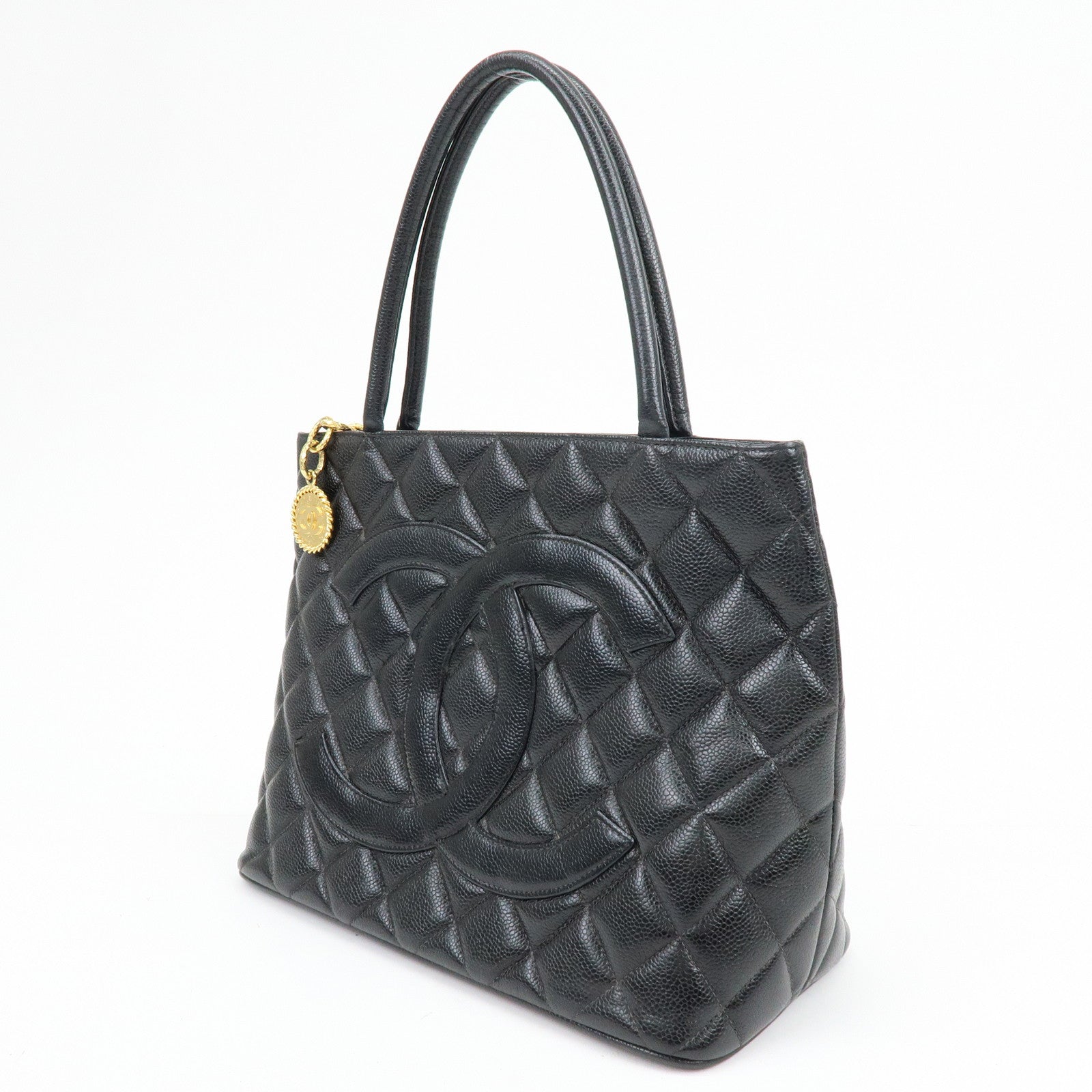 CHANEL Matelasse COCO Mark Medallion Tote Bag Hand Bag Black A01804