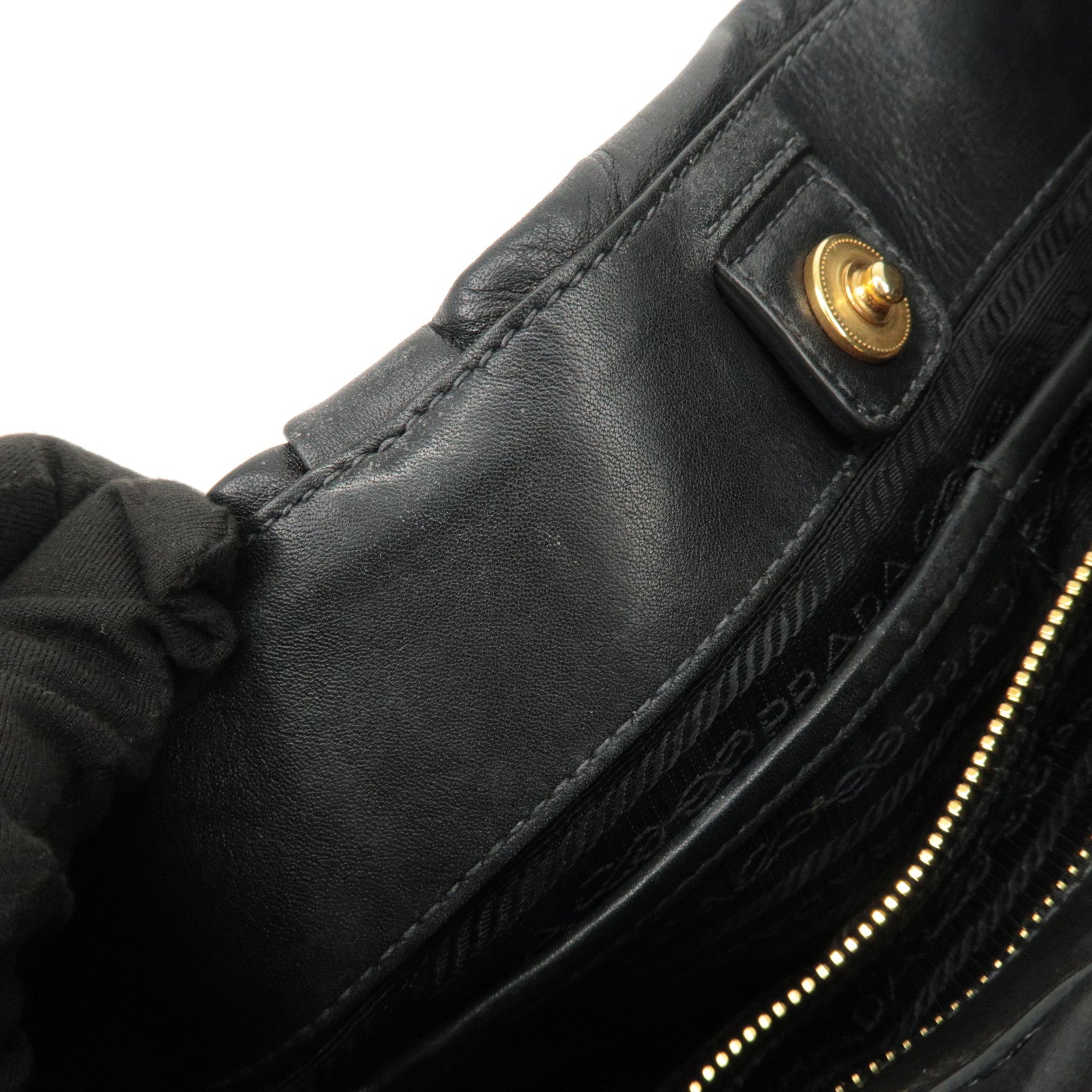 PRADA Logo Leather Shoulder Bag Hand Bag Black BR4930 Used