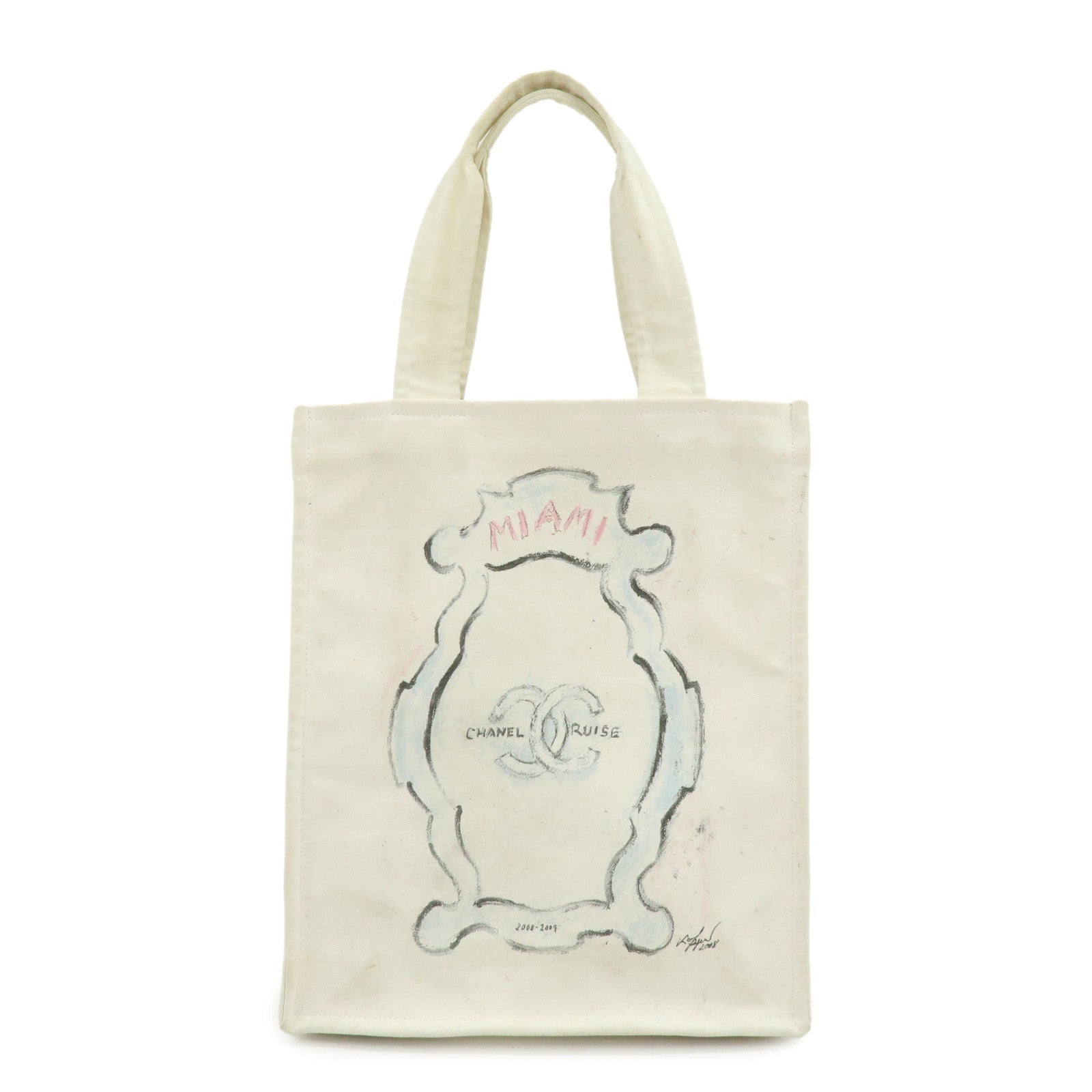 CHANEL Cruise Line Miami Canvas Tote Bag Shoulder Bag White A46069