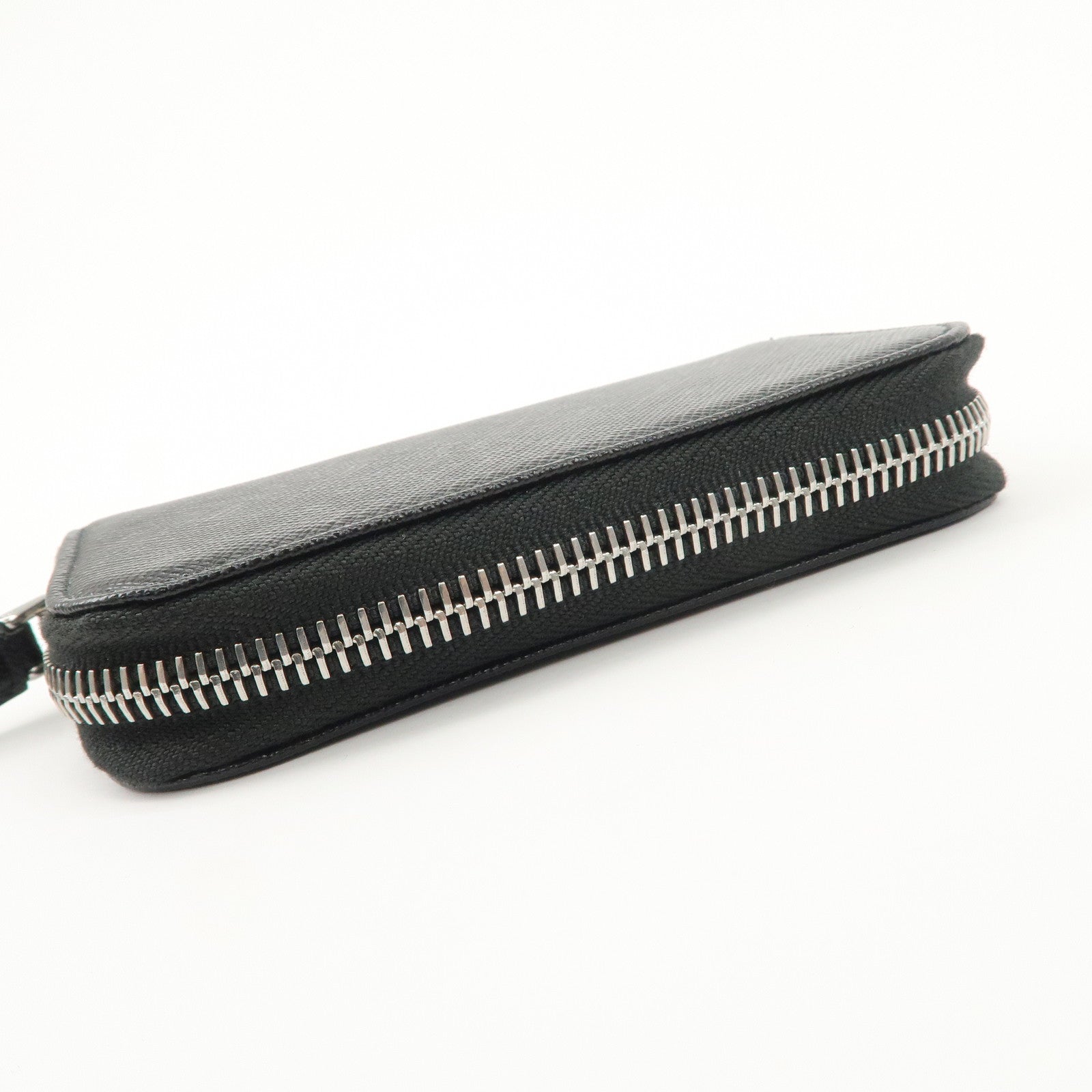 PRADA Saffiano Leather Round Zippy Key Case Black 2PG604 Used