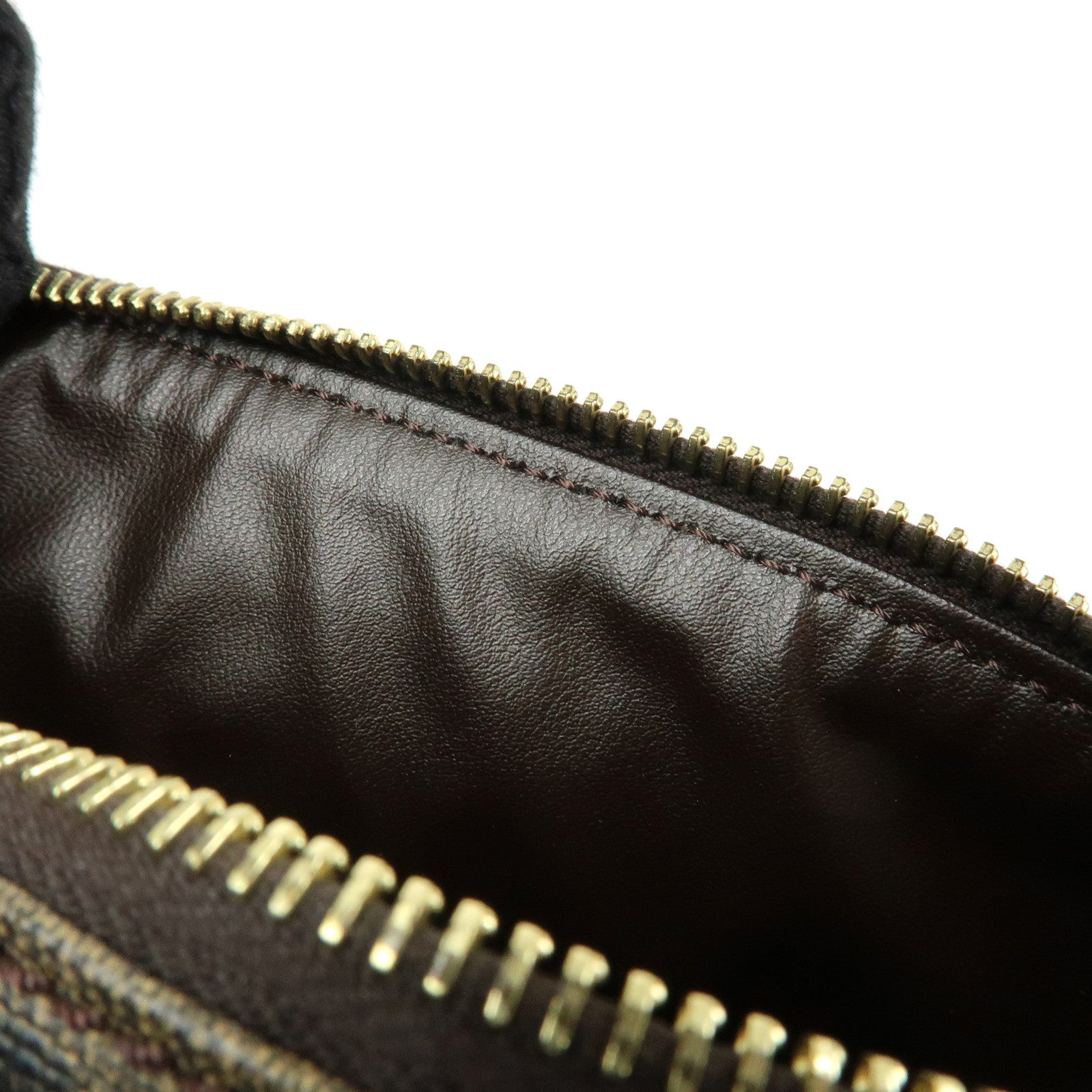 FENDI Zucca PVC Leather Cosmetic Pouch Brown Black 7N0074