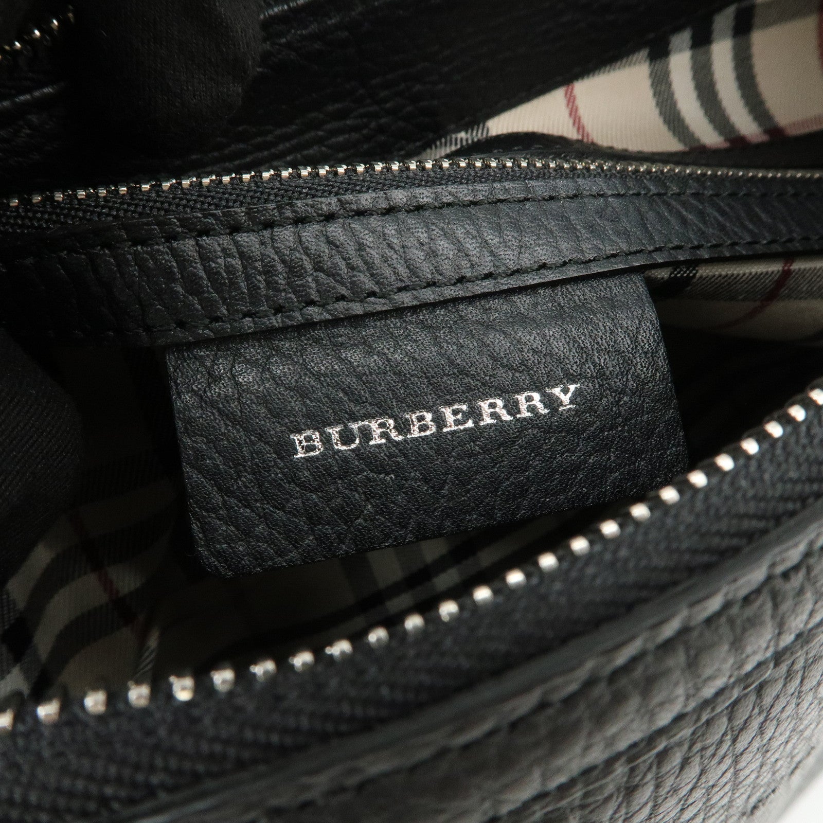 BURBERRY Leather Shoulder Bag Nova Plaid Black
