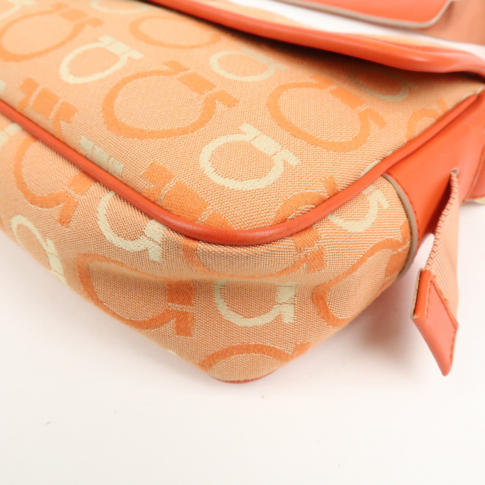 Ferragamo Gancini Canvas Leather Shoulder Bag Orange