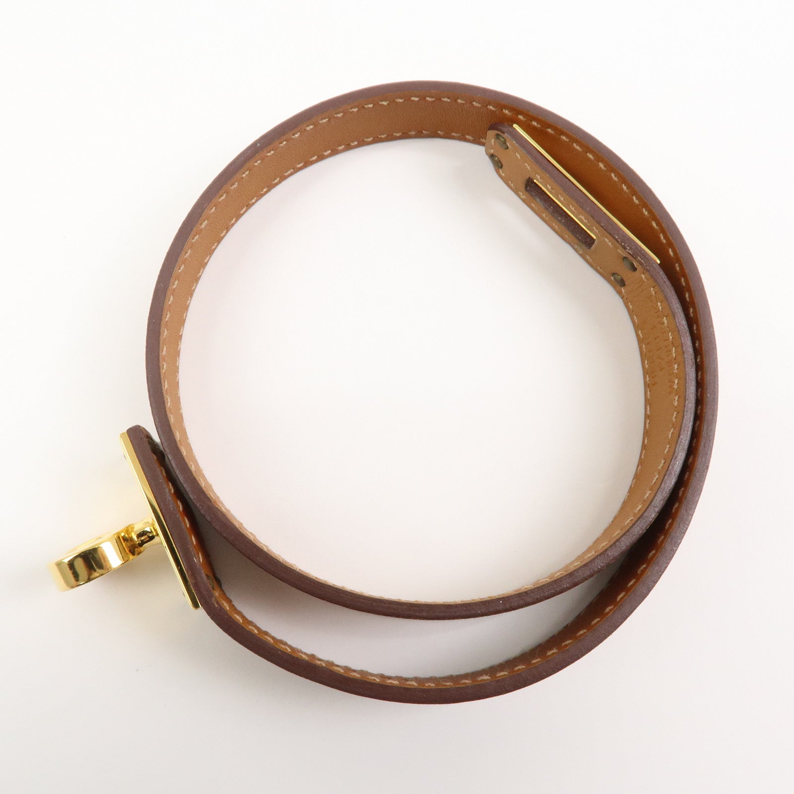 HERMES Mini Kelly Double Tour Bracelet Bangle D Stamped Gold