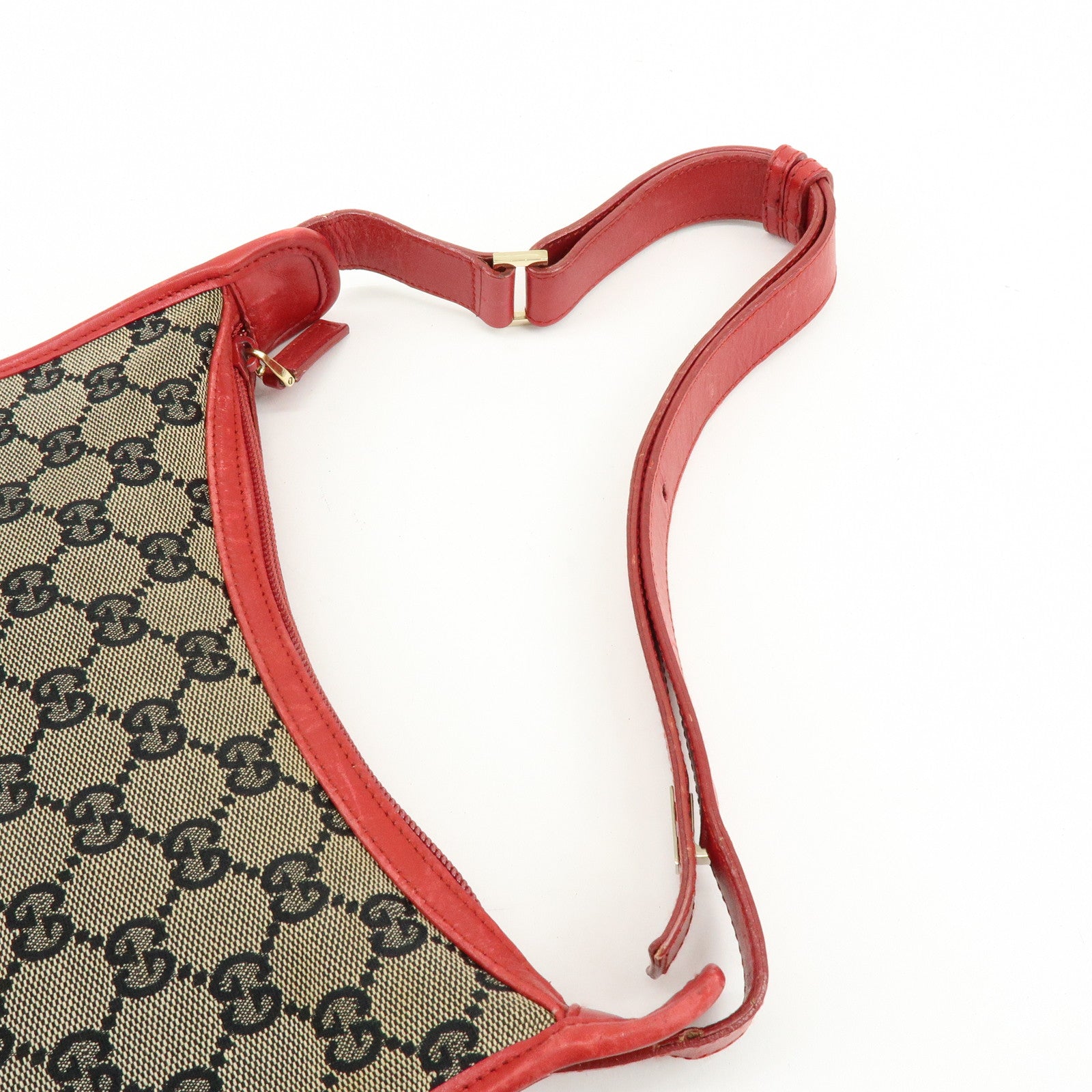 GUCCI GG Canvas Leather Shoulder Bag Beige Red 001・4206・001998