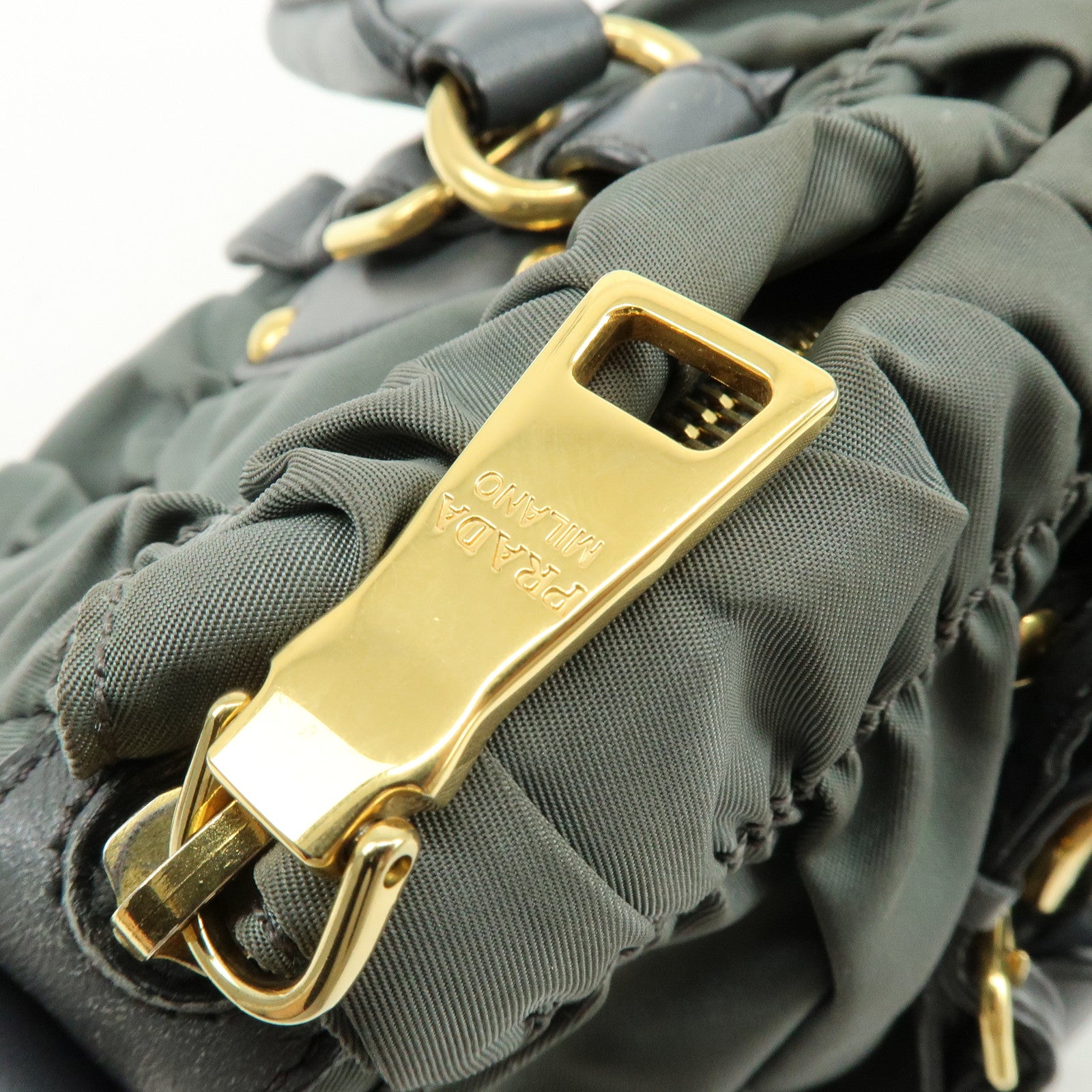 PRADA Nylon Leather 2Way Bag Hand Bag Shoulder Bag Gray BN1407