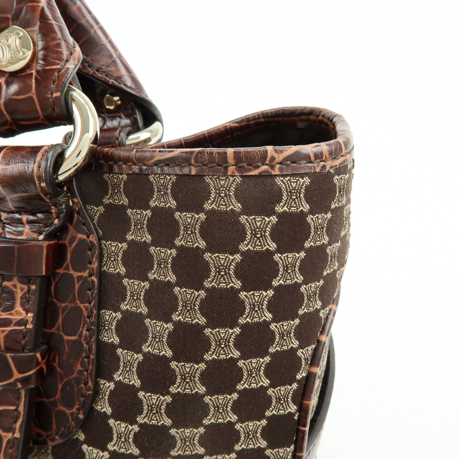 CELINE Macadam Embossed Leather Canvas Boogie Bag Hand Bag Brown