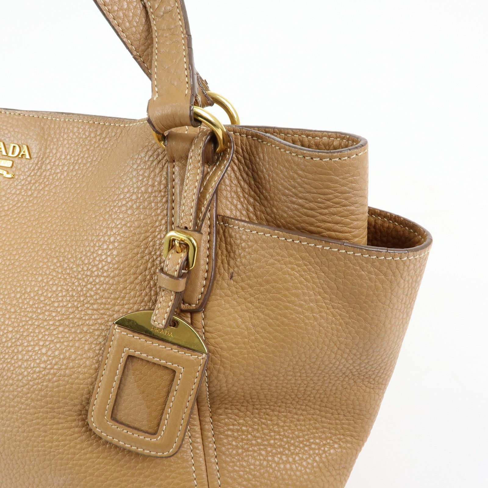 PRADA Vitello Daino Leather Tote Bag Shoulder Bag Brown BR4970