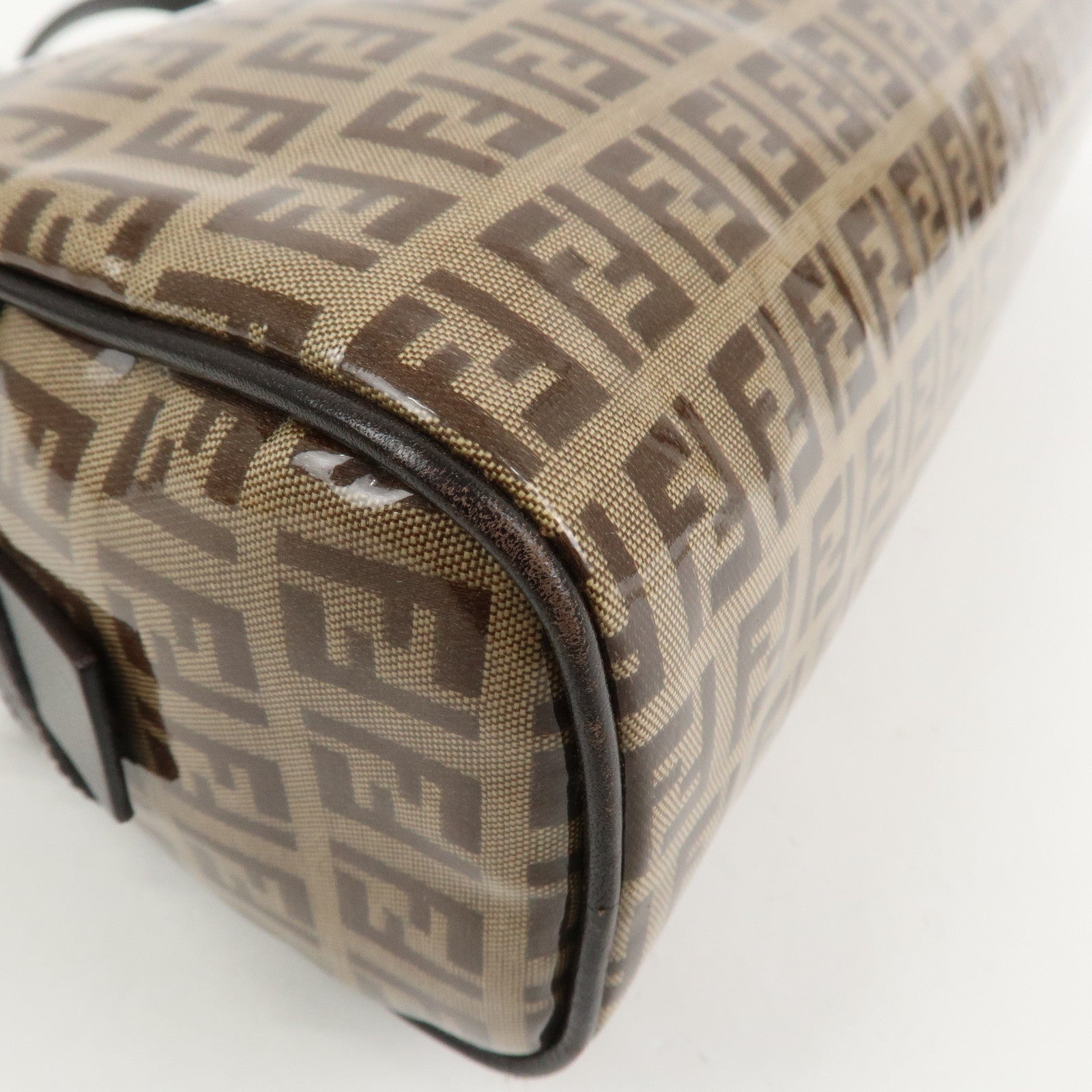 FENDI Zucchino PVC Leather Shoulder Bag Hand Bag Brown 8BL006