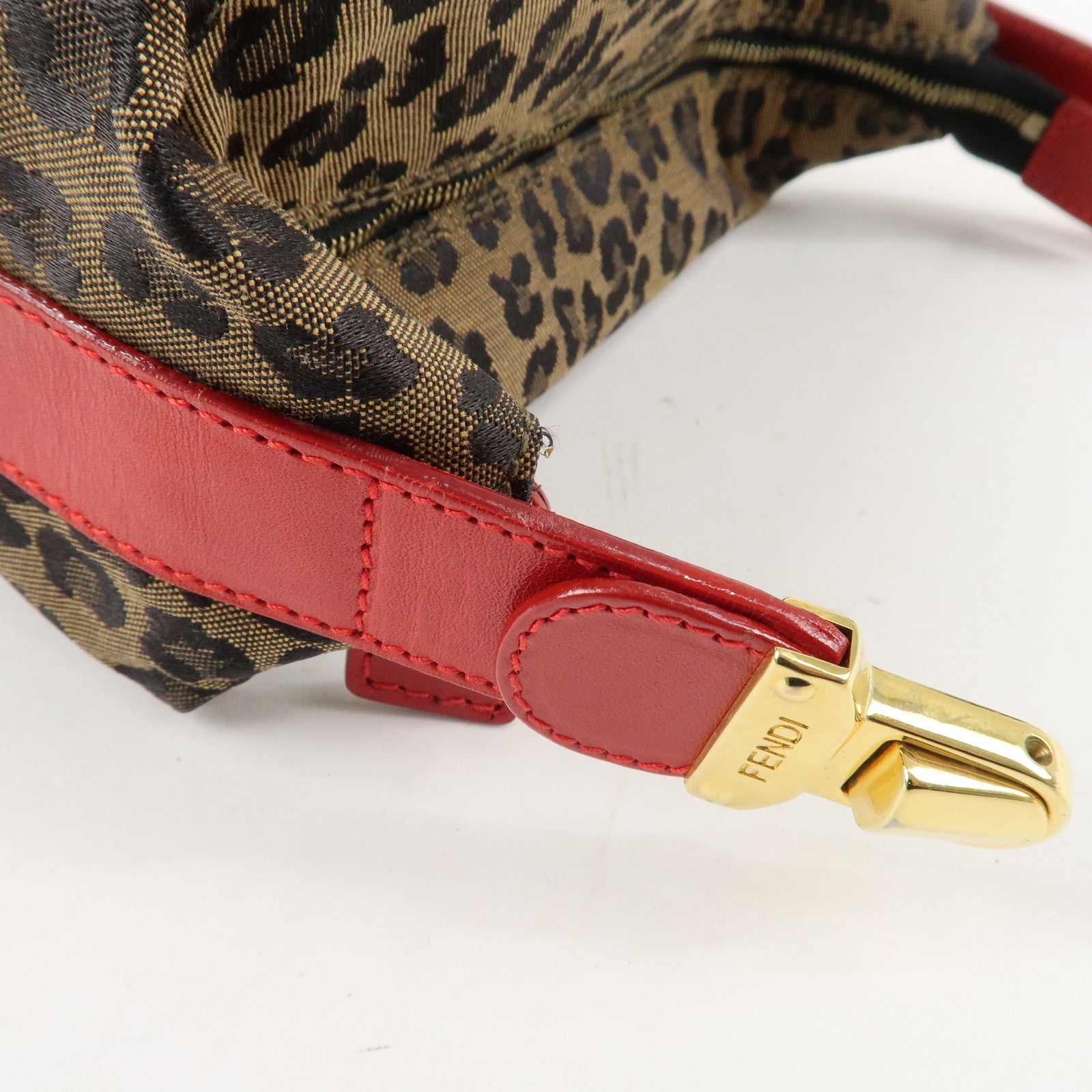 FENDI Canvas Leather Leopard Vanity Bag Cosmetic Pouch 26360 Used