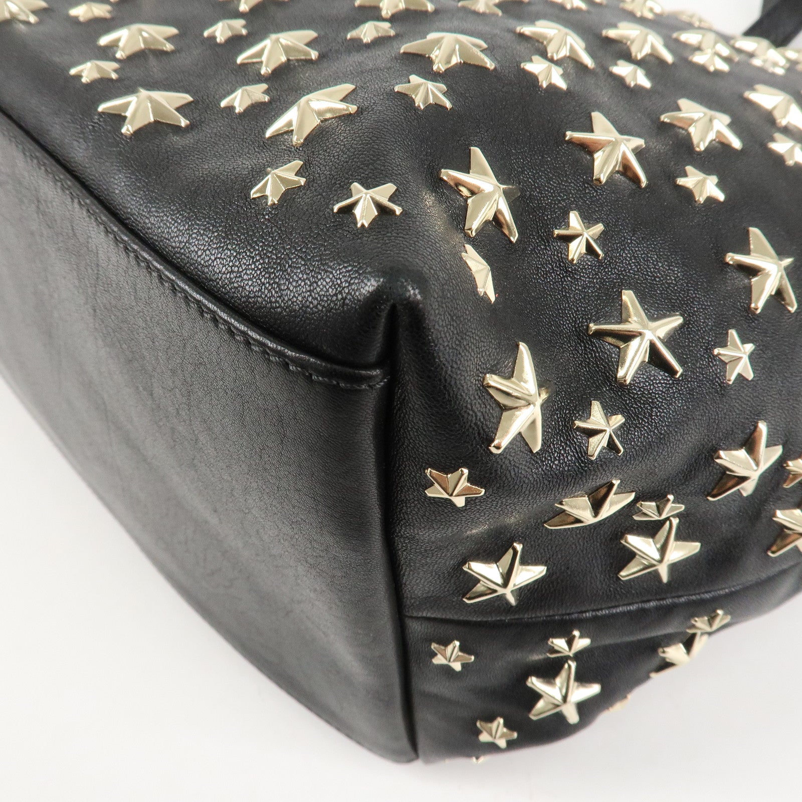 JIMMY CHOO Leather Star Studs Tote Bag Hand Bag Black Silver HDW Used