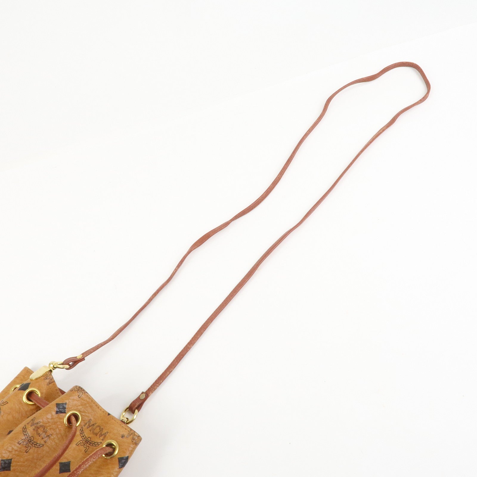 MCM Visetos Leather Drawstring Shoulder Bag Brown