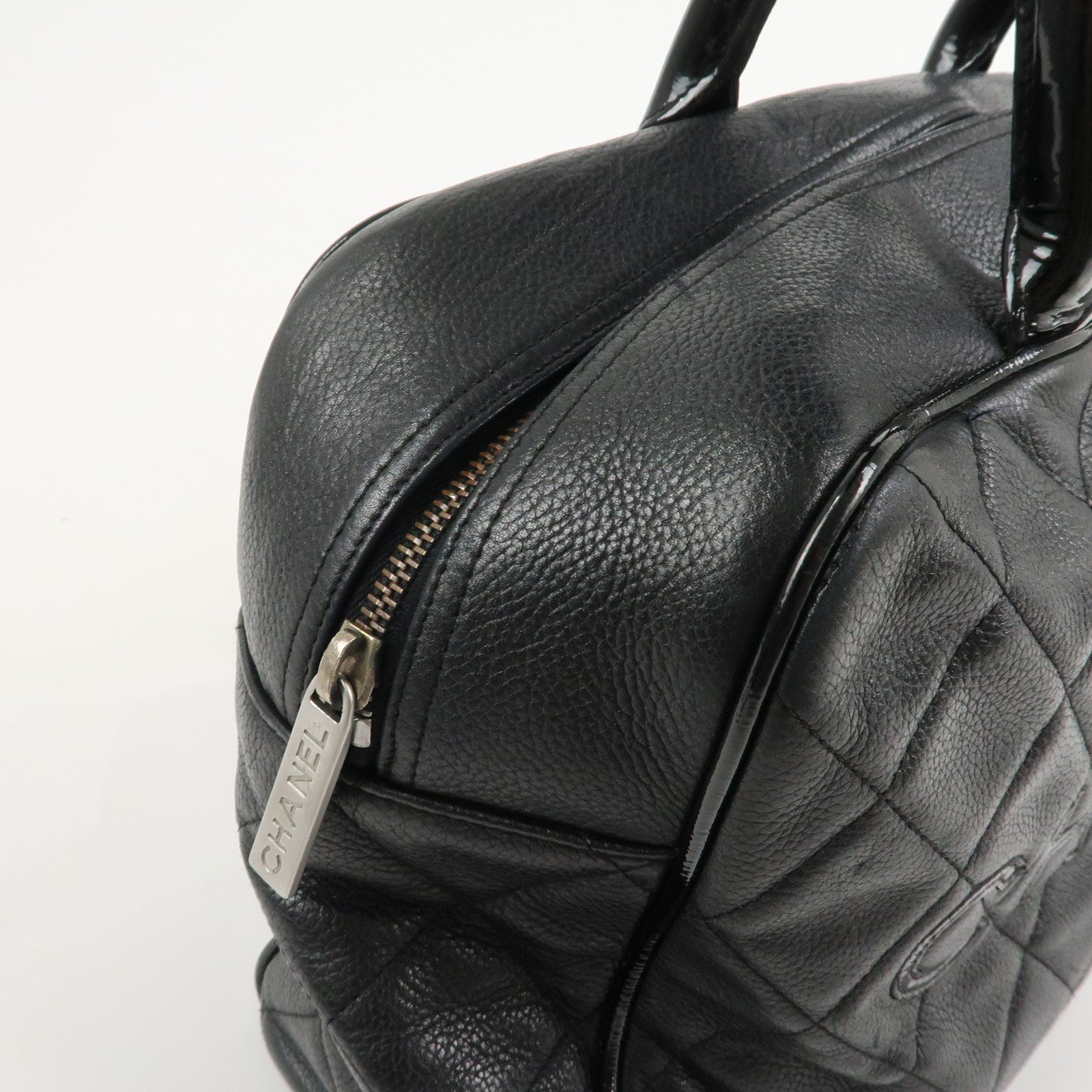 CHANEL Matelasse Leather Boston Bag Bowling Bag Black A15685