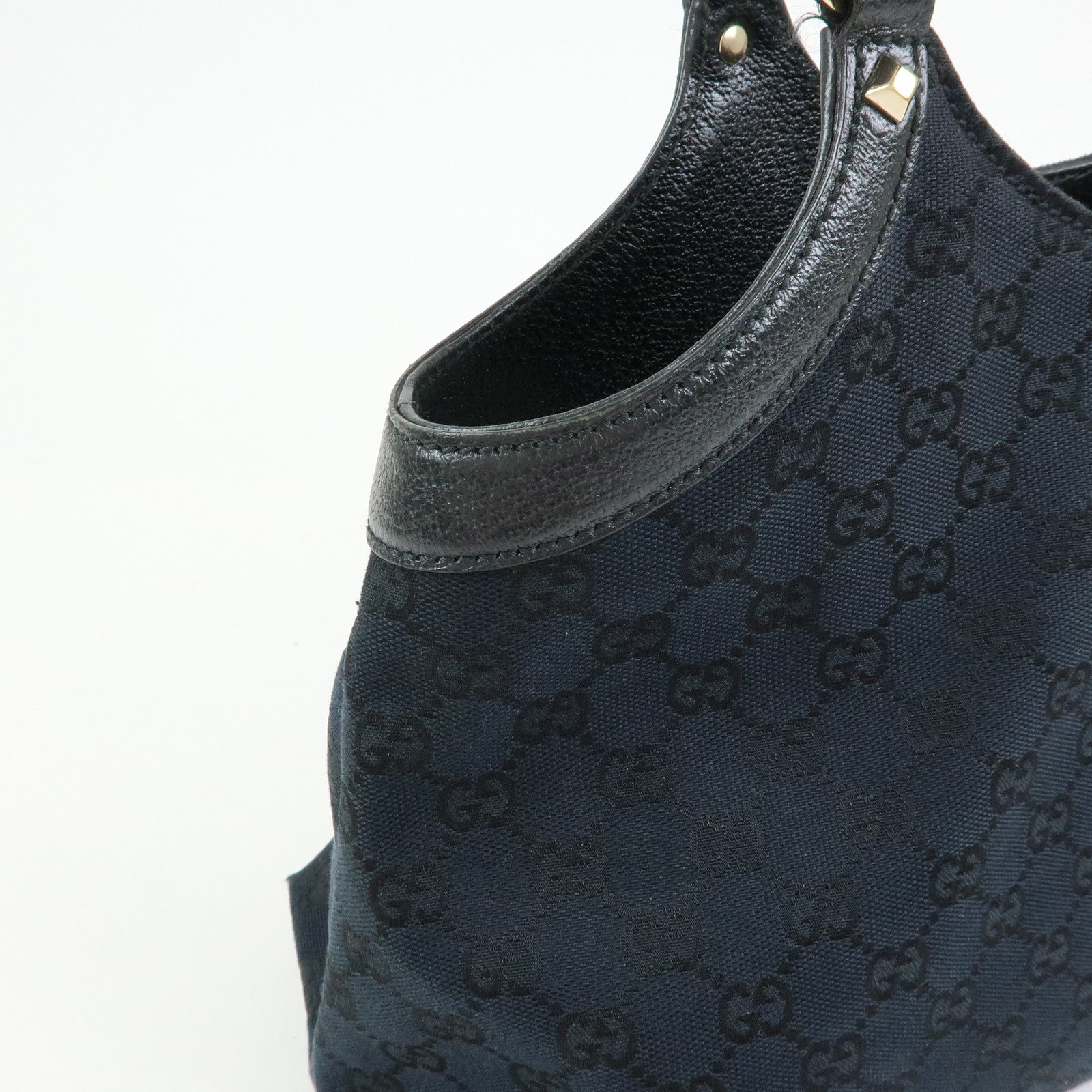 GUCCI Bamboo GG Canvas Leather Tote Bag Hand Bag Black 137395