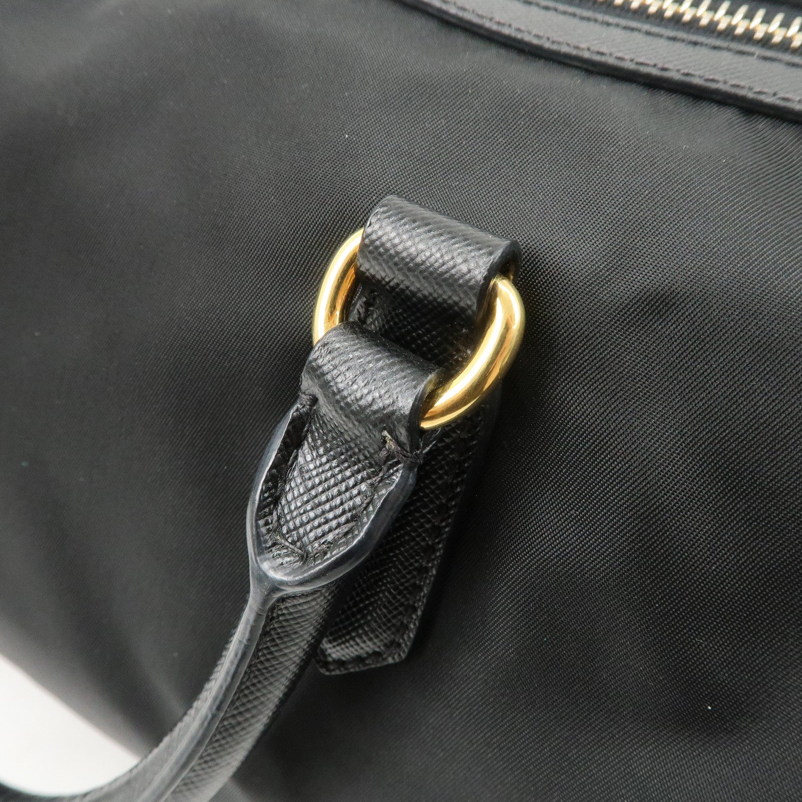 PPRADA Logo Nylon Leather Boston Bag Hand Bag Black Gold HDW Used