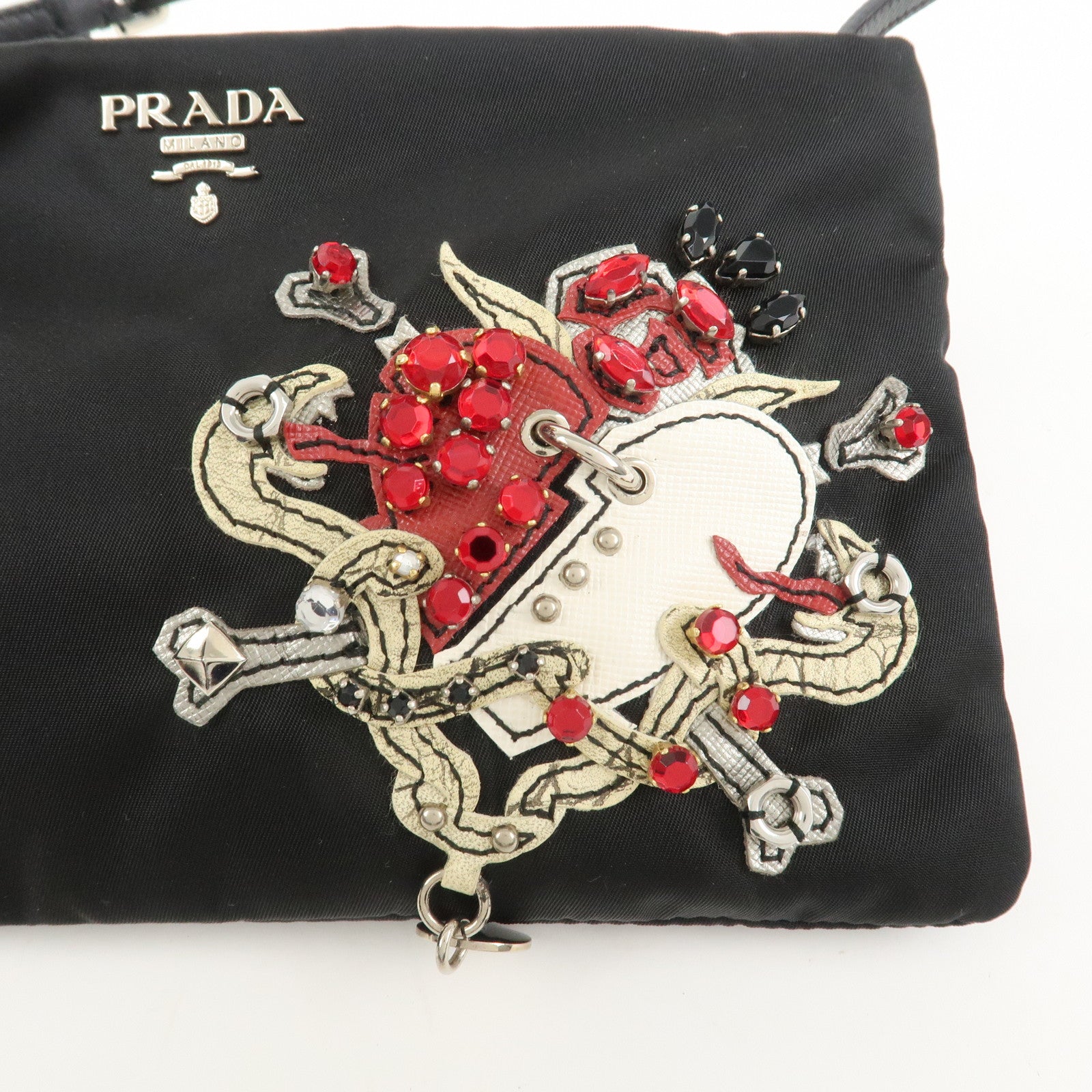PRADA Evening Heart Nylon Saffiano Leather Shoulder Bag 1N1588