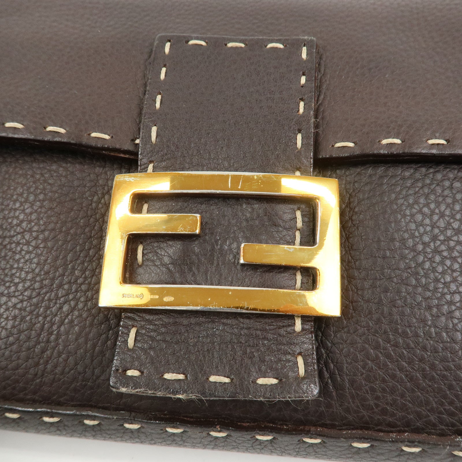 FENDI Mamma Baguette Selleria Logo Leather Shoulder Bag 8BR000