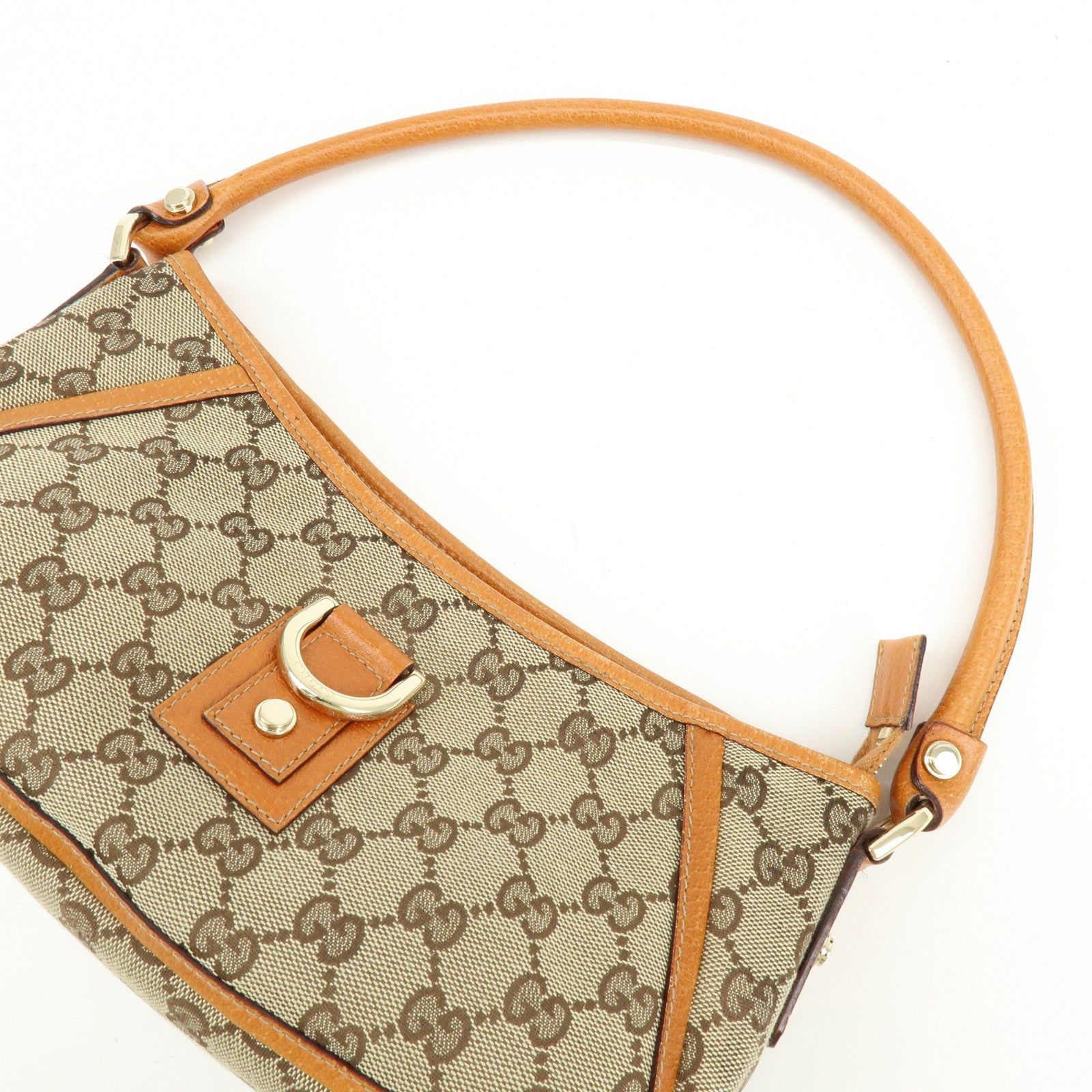GUCCI Abbey GG Canvas Leather Shoulder Hand Bag Beige Orange 130939