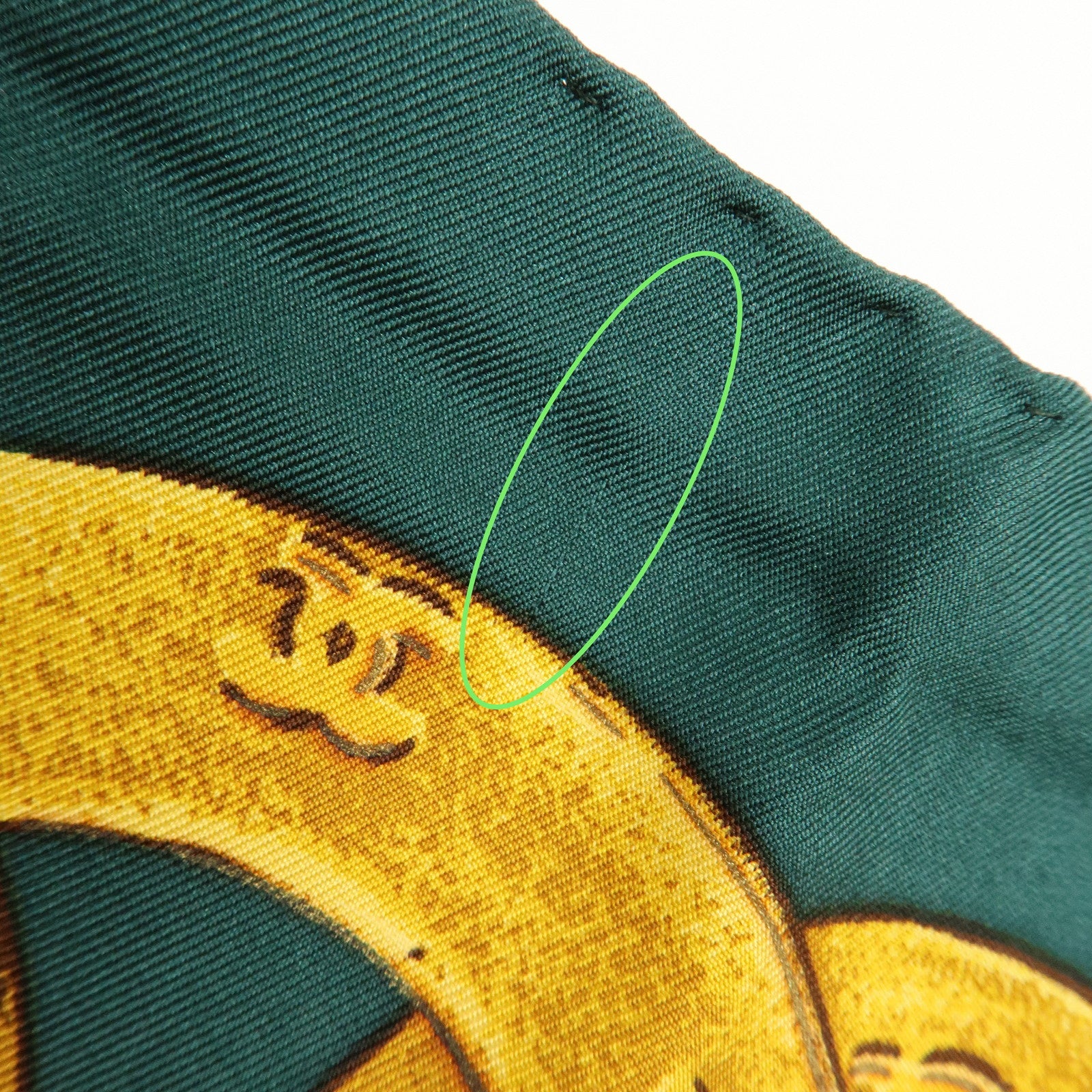 CHANEL Logo Silk 100% Medallion & Chain Print Scarf Moss Green Gold