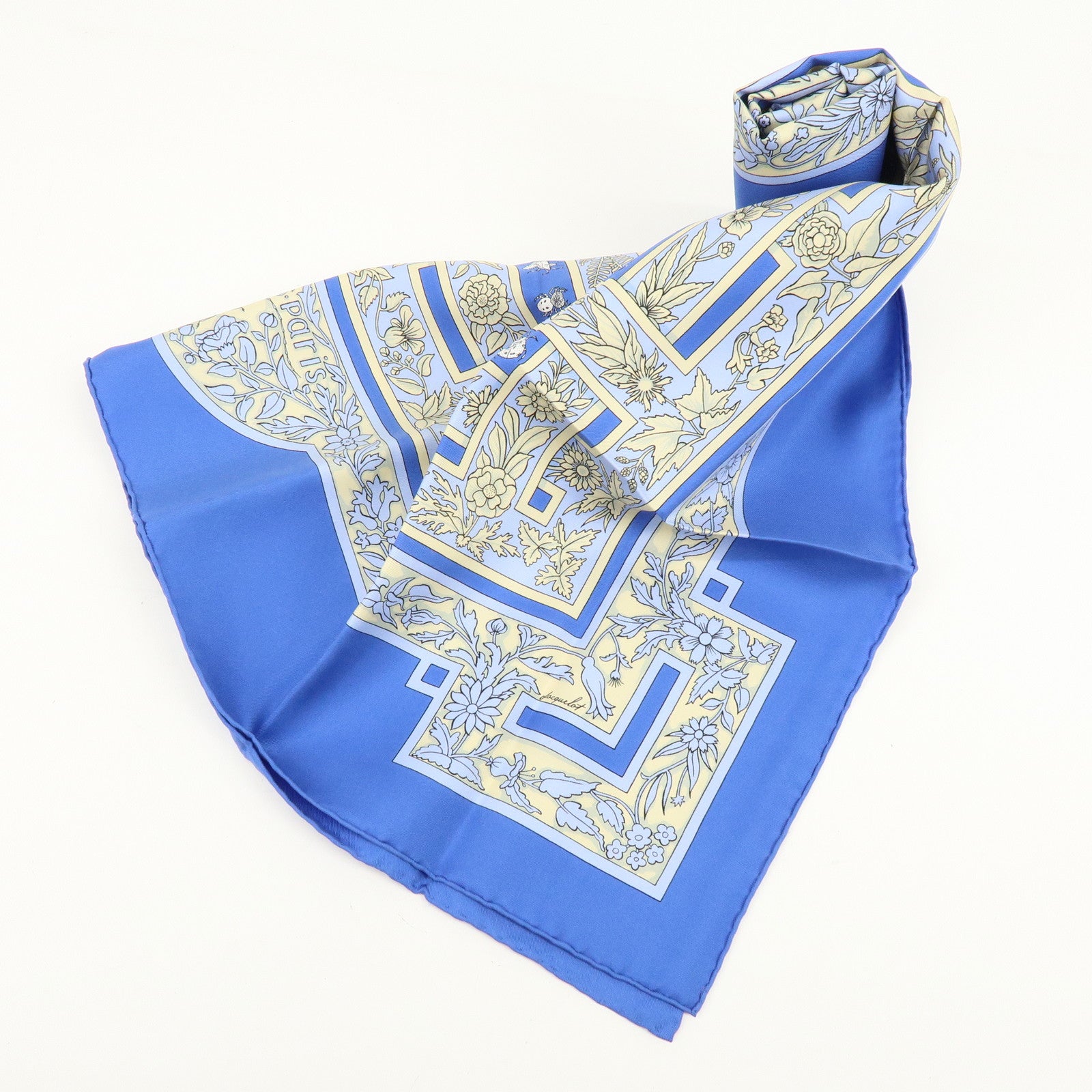 HERMES Carre 90 Silk 100% joyaux de LETE Scarf Blue