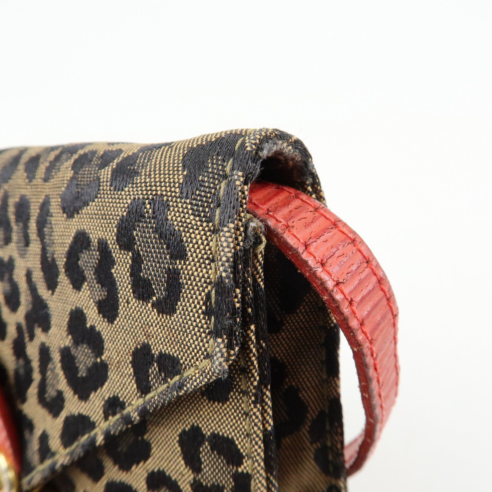 FENDI Leopard Canvas Leather 2Way Shoulder Bag Waist Bag Brown Red