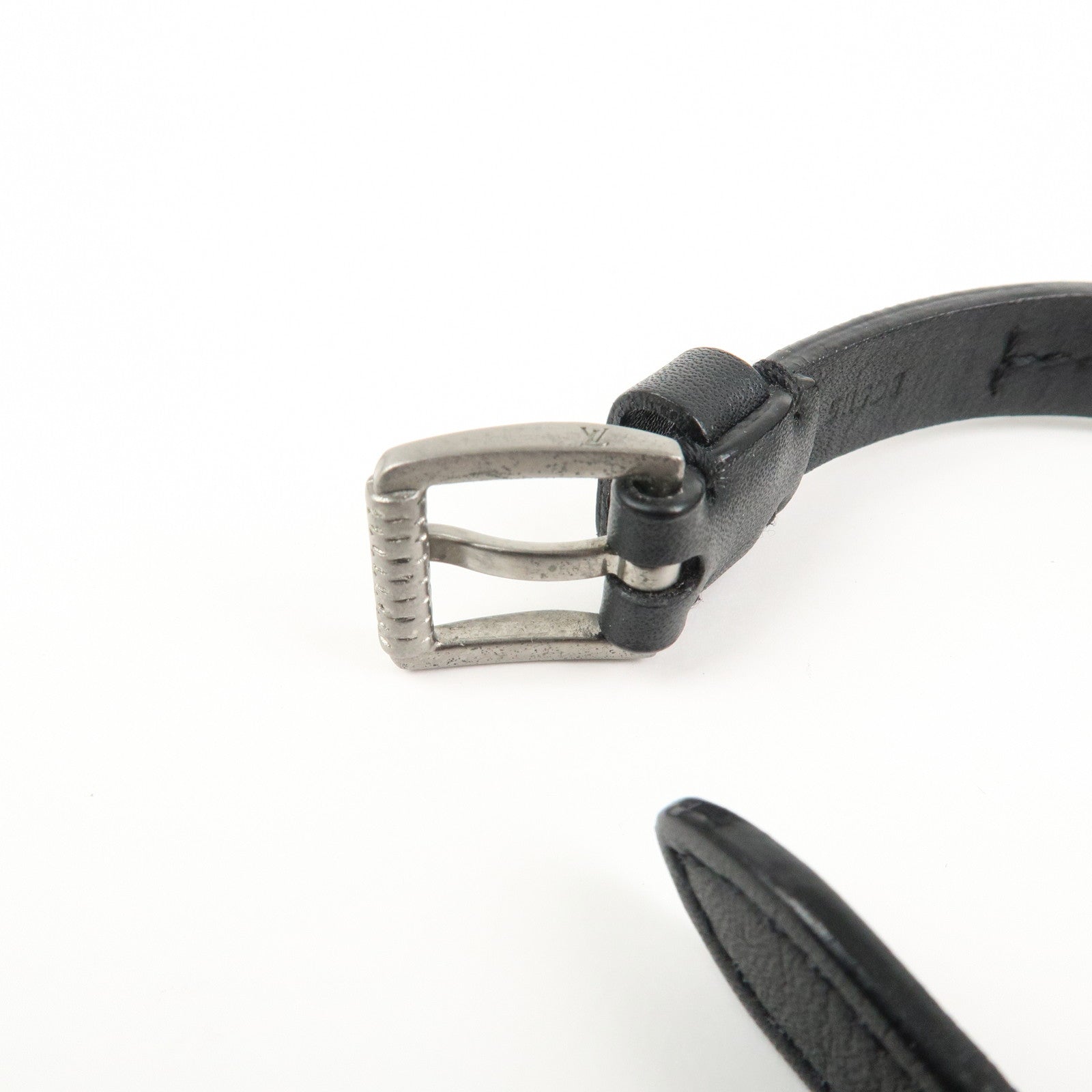 Louis Vuitton Leather Bracelet Black Silver M6205