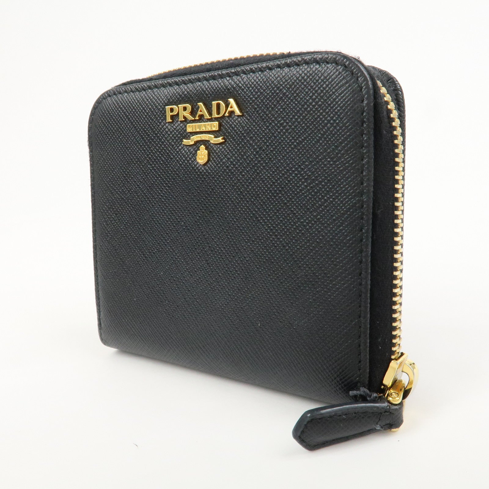 PRADA Saffiano Leather Round Zippy Bi-fold Compact Wallet 1ML522